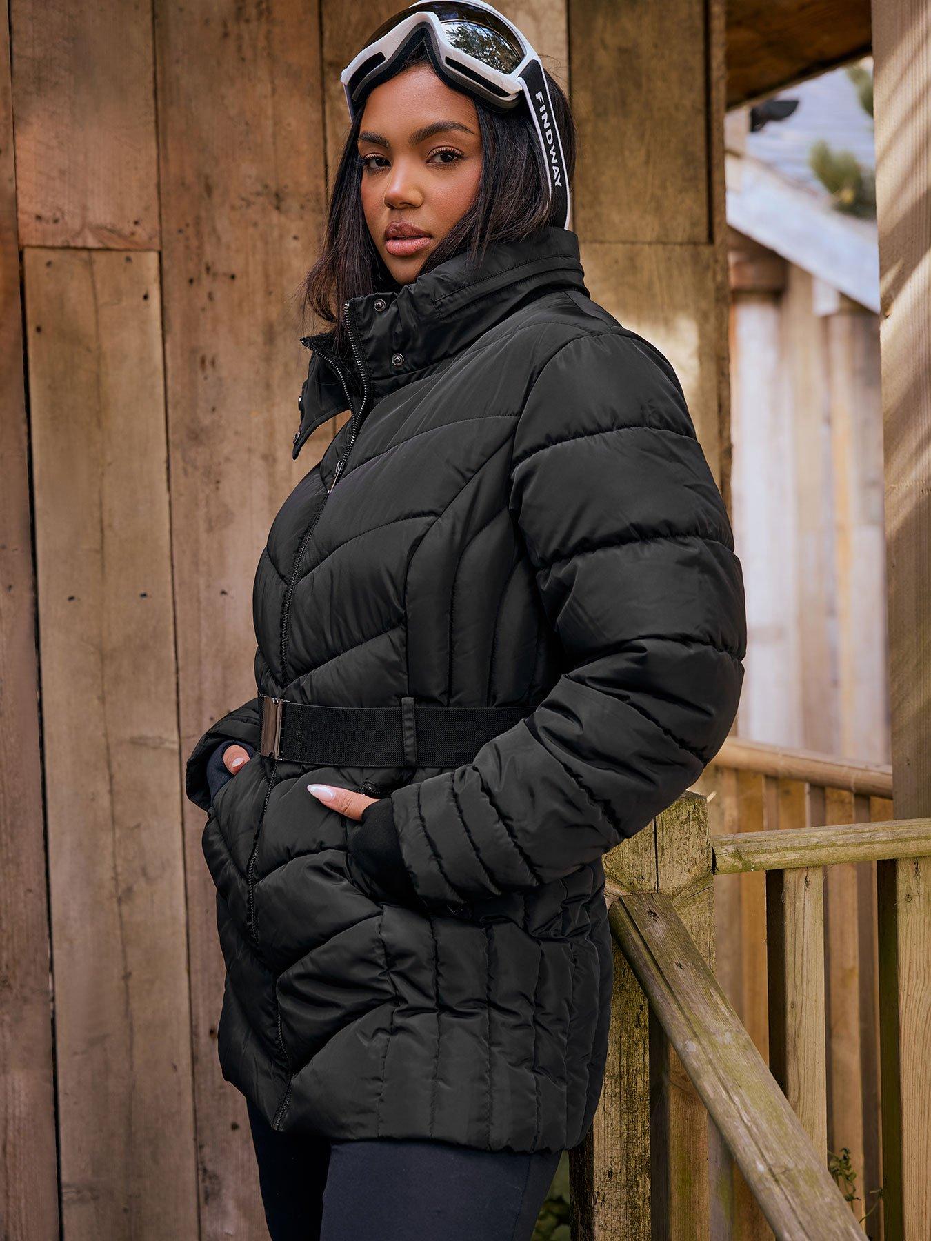 Image 1 of 4 of Yours Curve Ski Coat With Buckle - Black