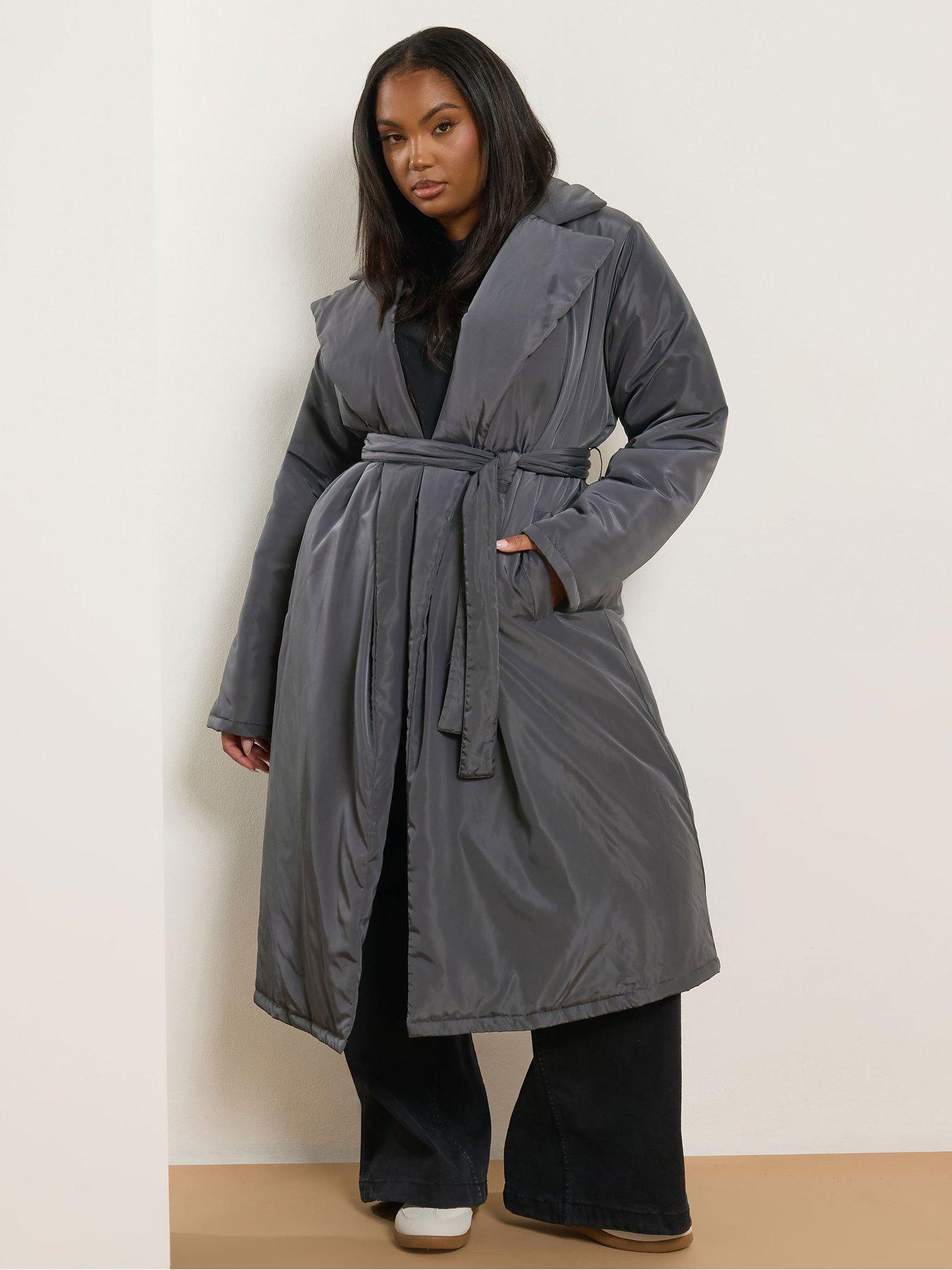 Yours Curve Unquilted Longline Padded Coat - Black