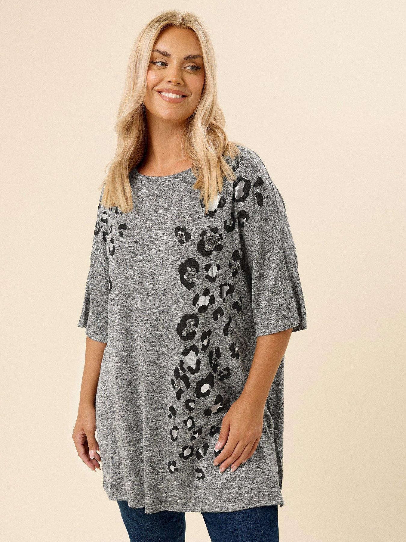 Yours Curve Animal Drop Shoulder Top - Grey