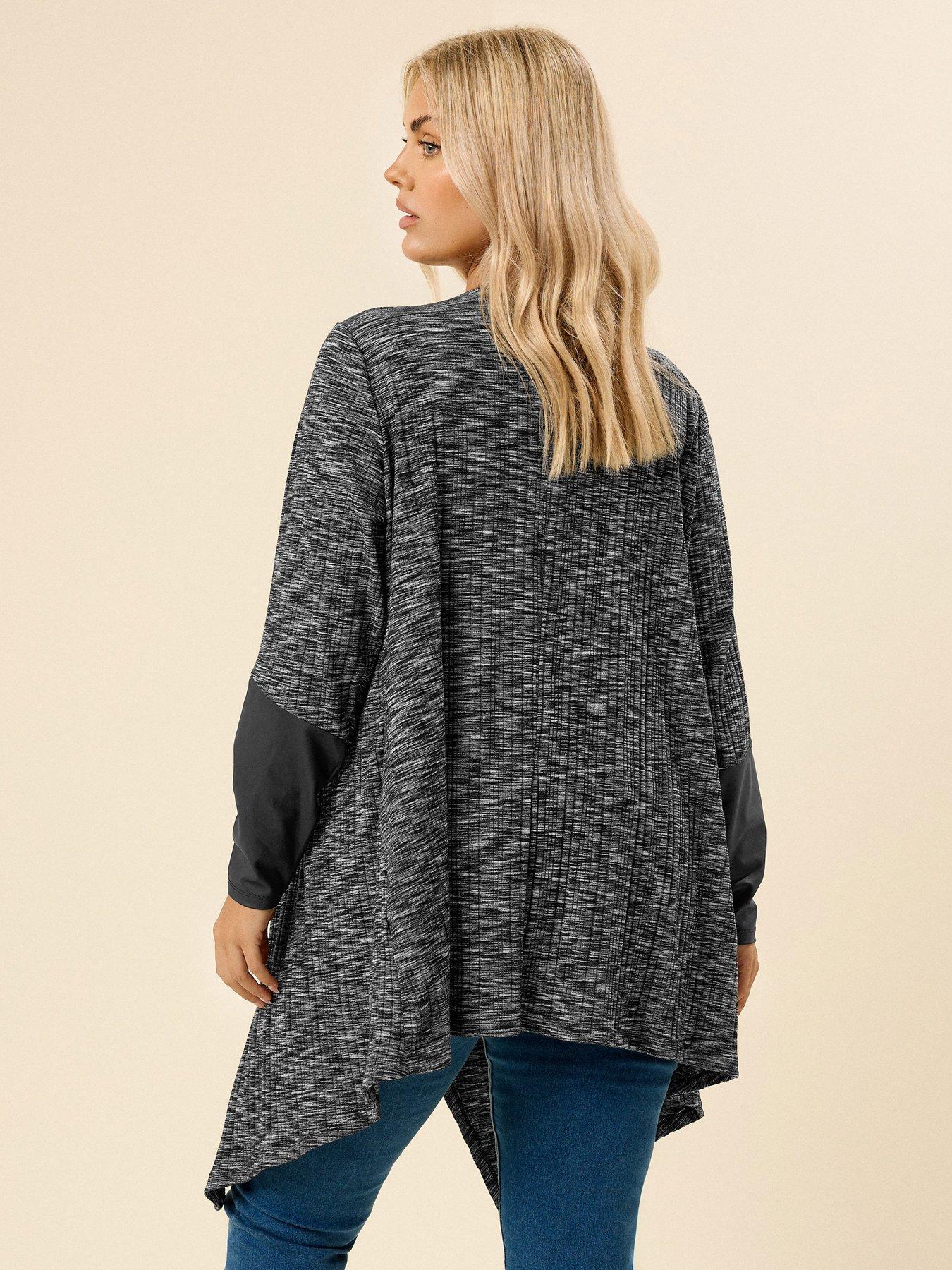 Image 2 of 5 of Yours Curve Ribbed Pu Sleeve Cardigan - Grey
