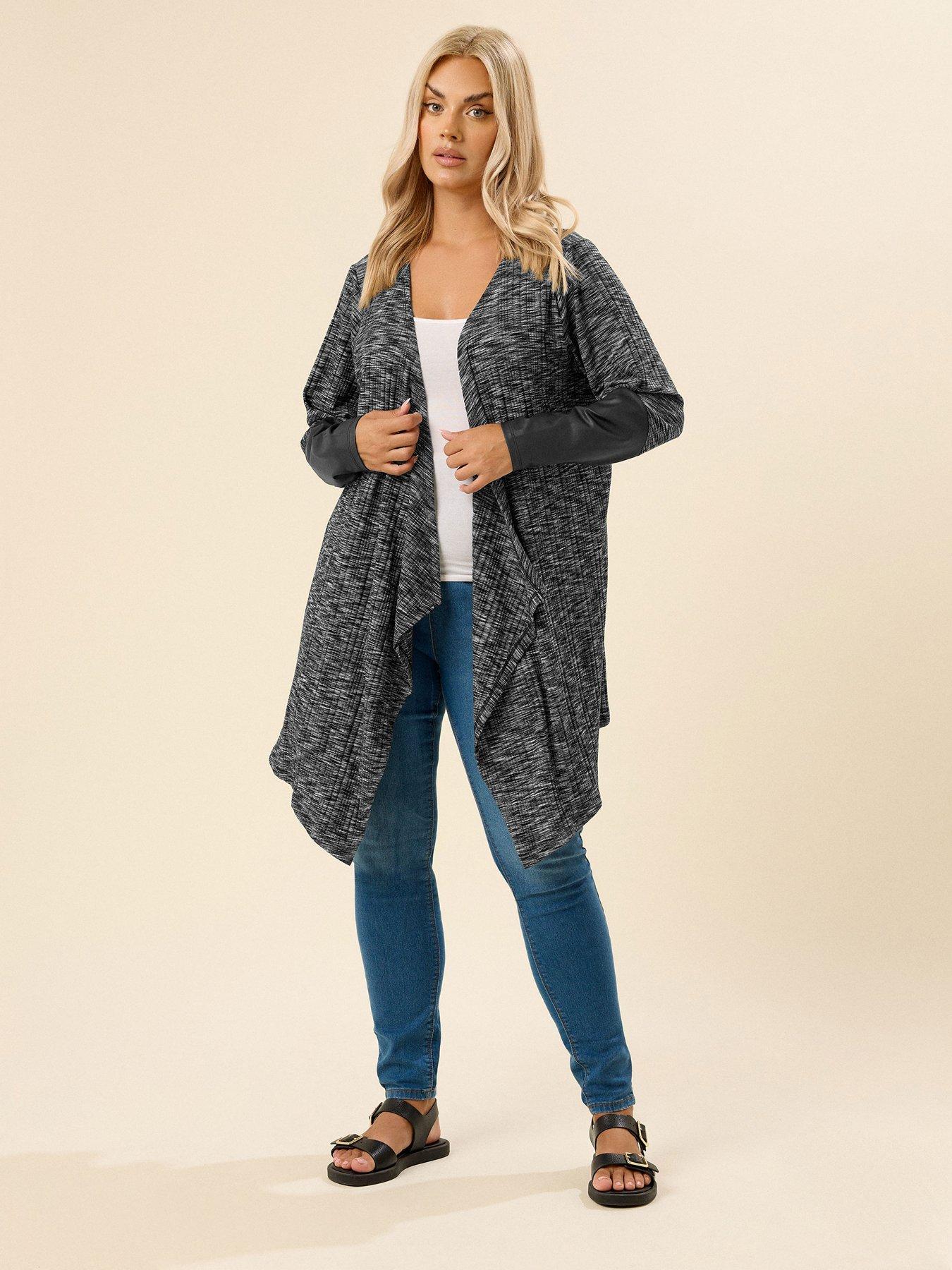 Image 3 of 5 of Yours Curve Ribbed Pu Sleeve Cardigan - Grey