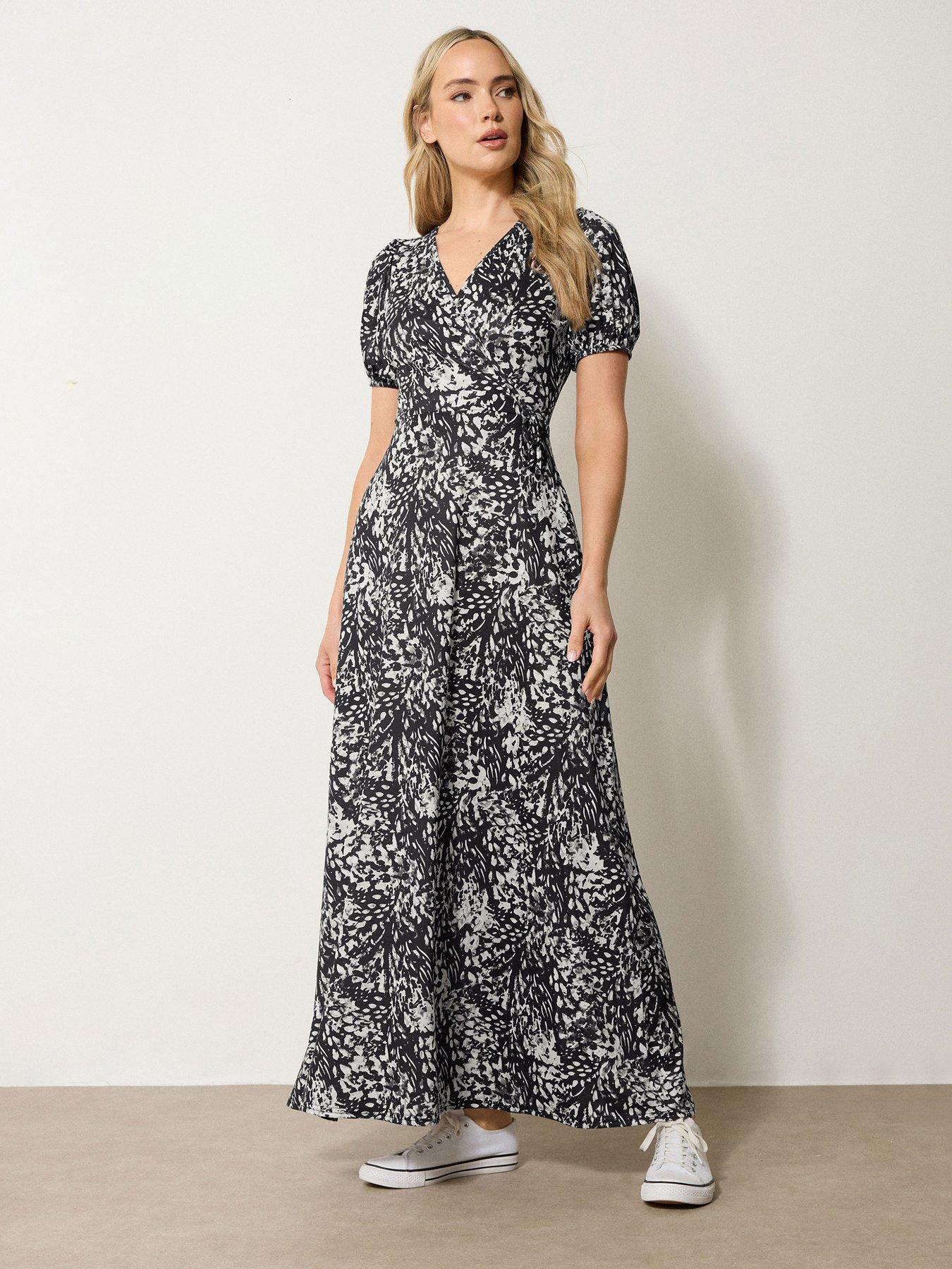 Long Tall Sally Animal Abstract Wrap Maxi Dress - Black