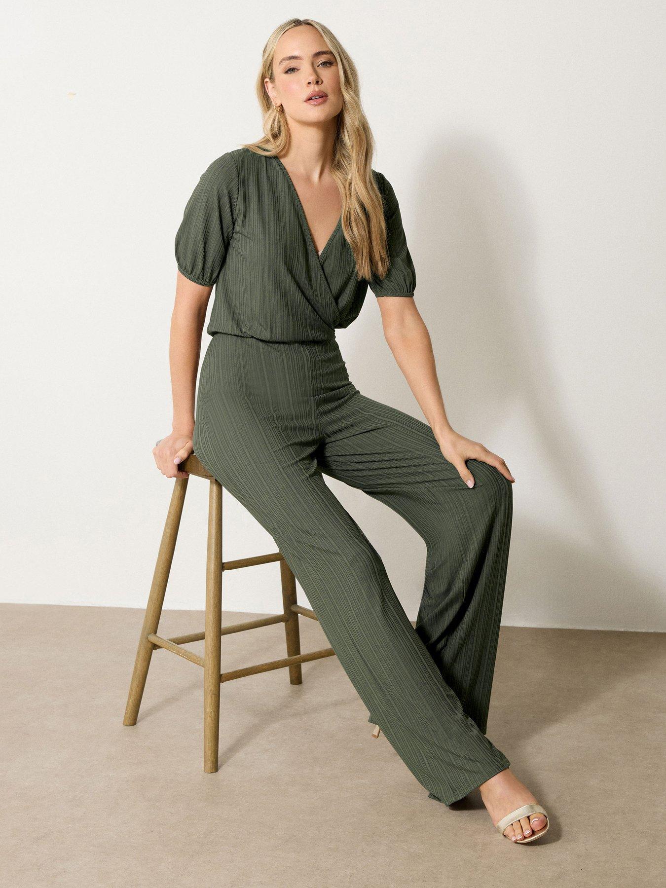 Long Tall Sally Rib Wrap Jumpsuit - Green