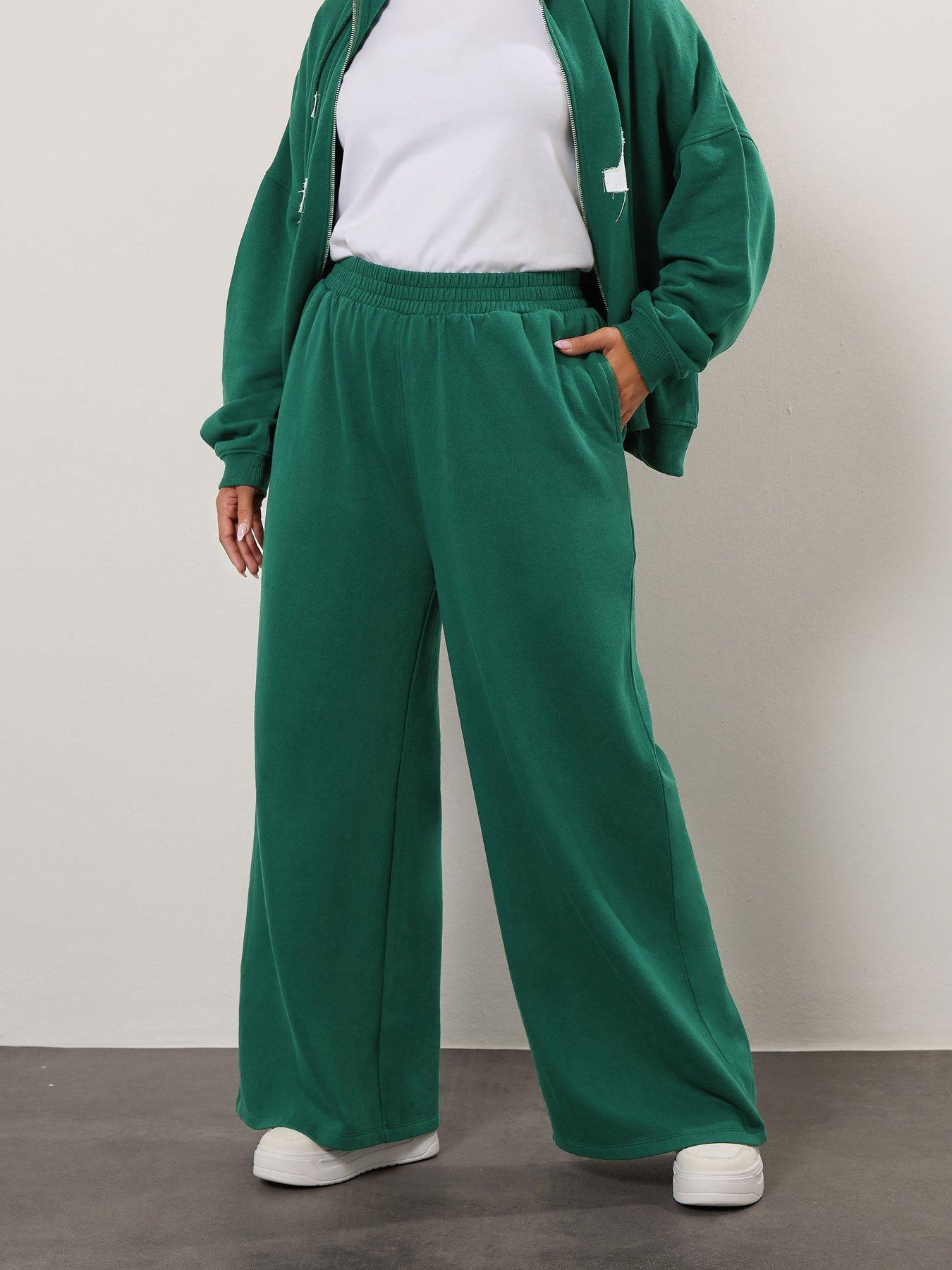 Yours Curve La Wide Leg Joggers - Green