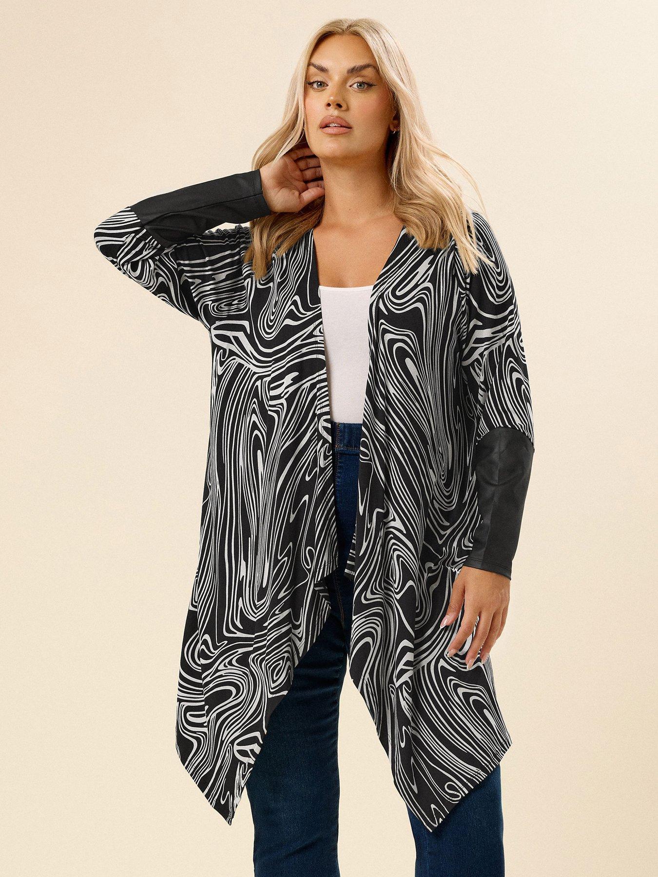 Yours Curve Abstract Cuff Cardigan - Black