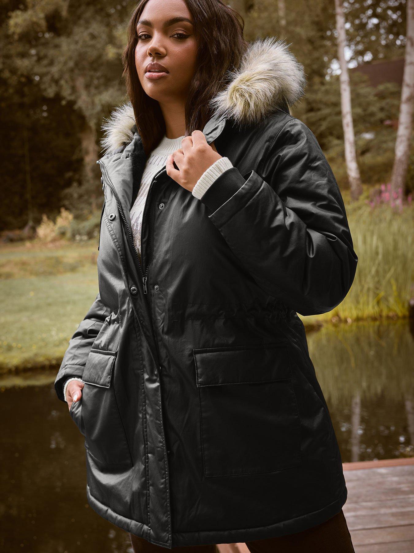 yours-curve-waxy-luxe-parka-blackfront