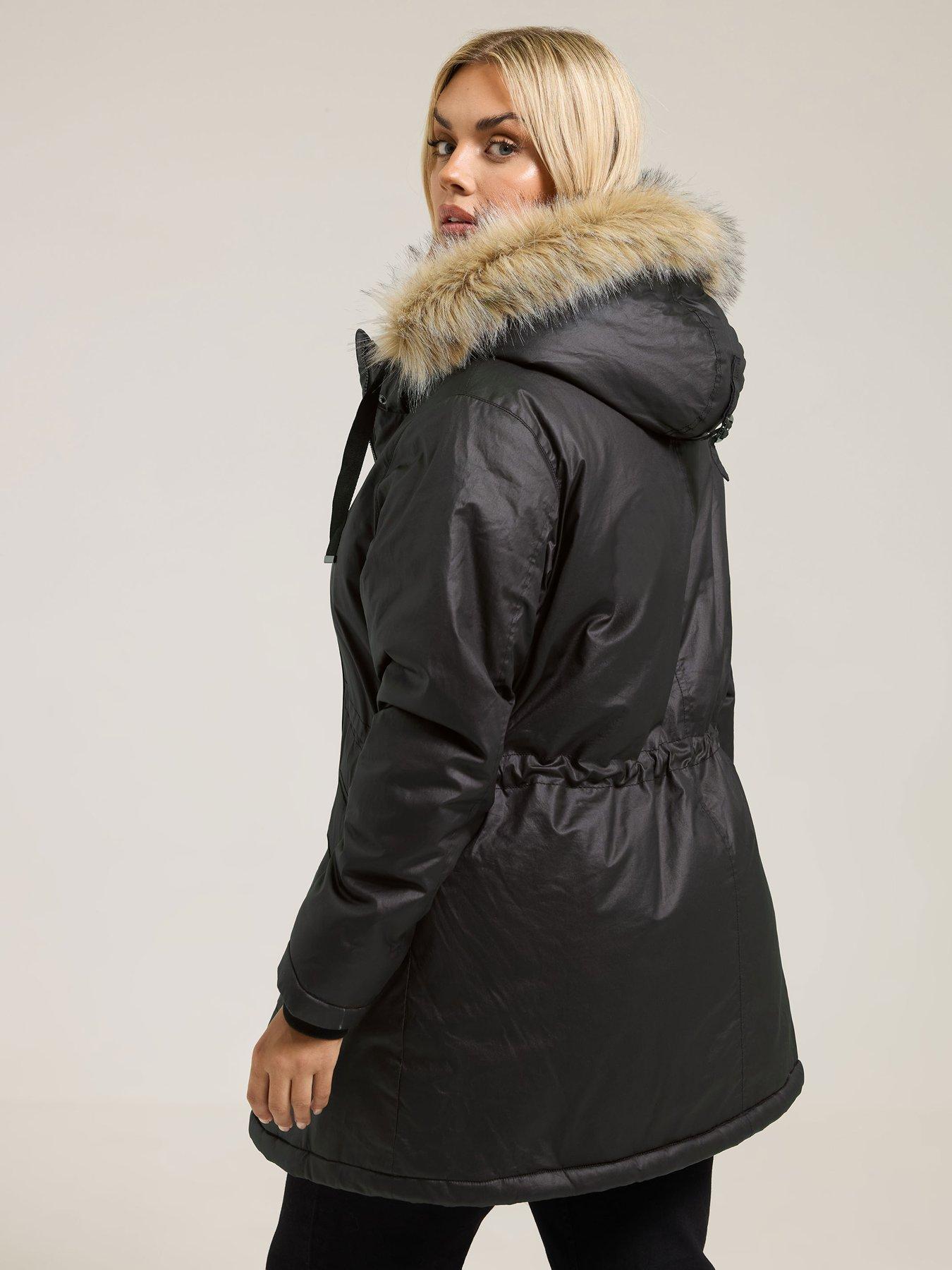 yours-curve-waxy-luxe-parka-blackstillFront