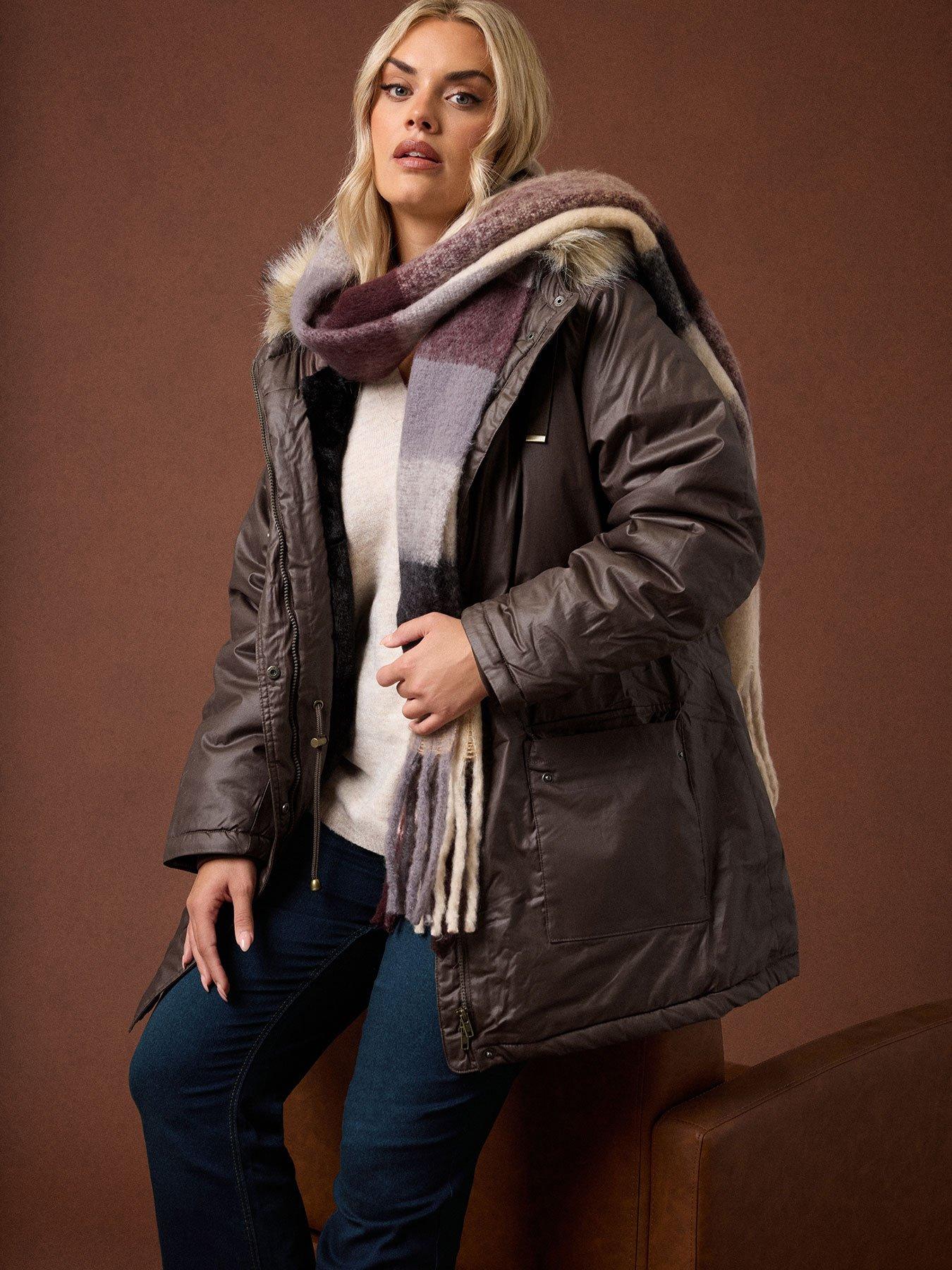 yours-curve-waxy-luxe-parka-brown