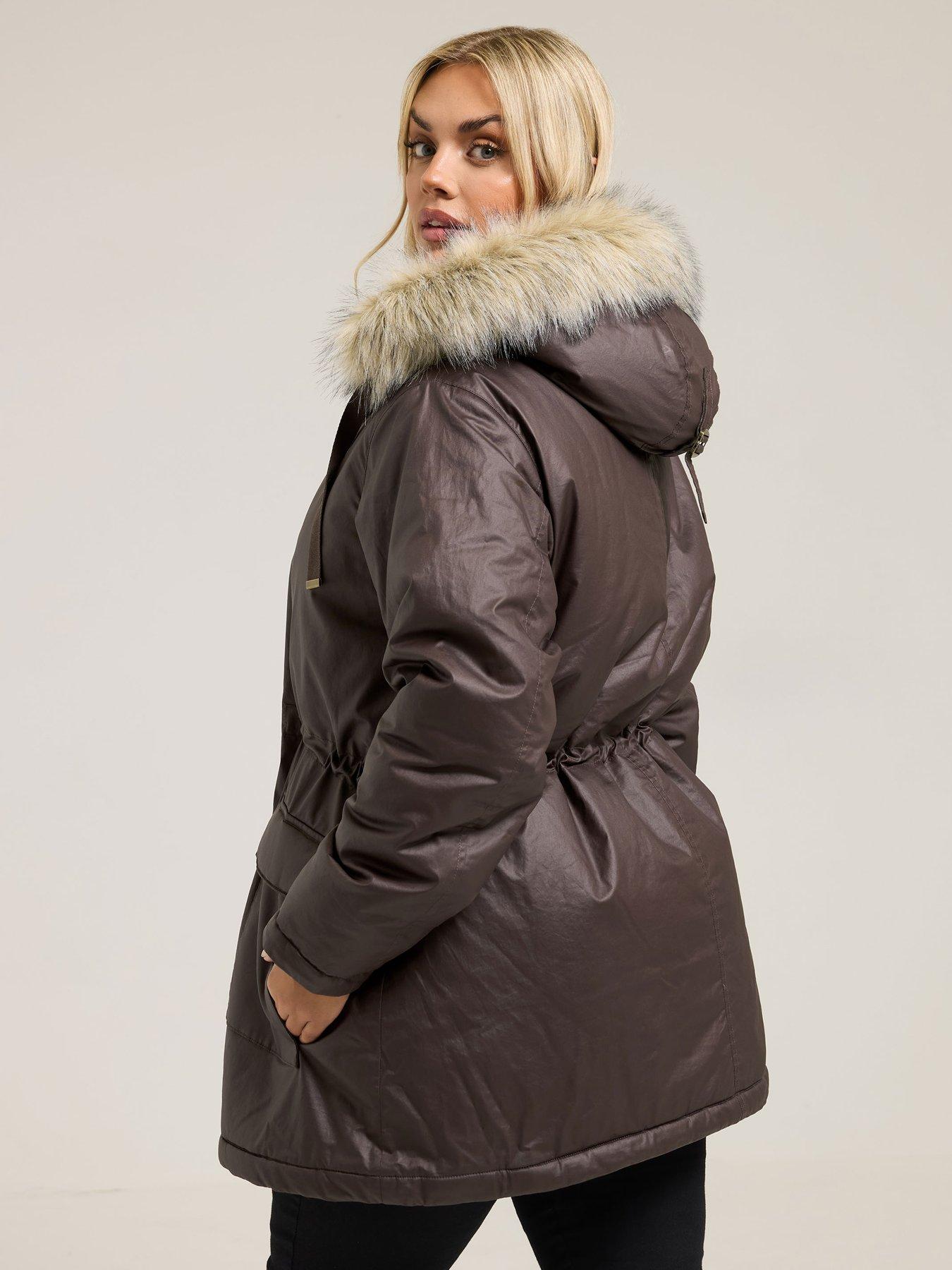 yours-curve-waxy-luxe-parka-brownstillFront
