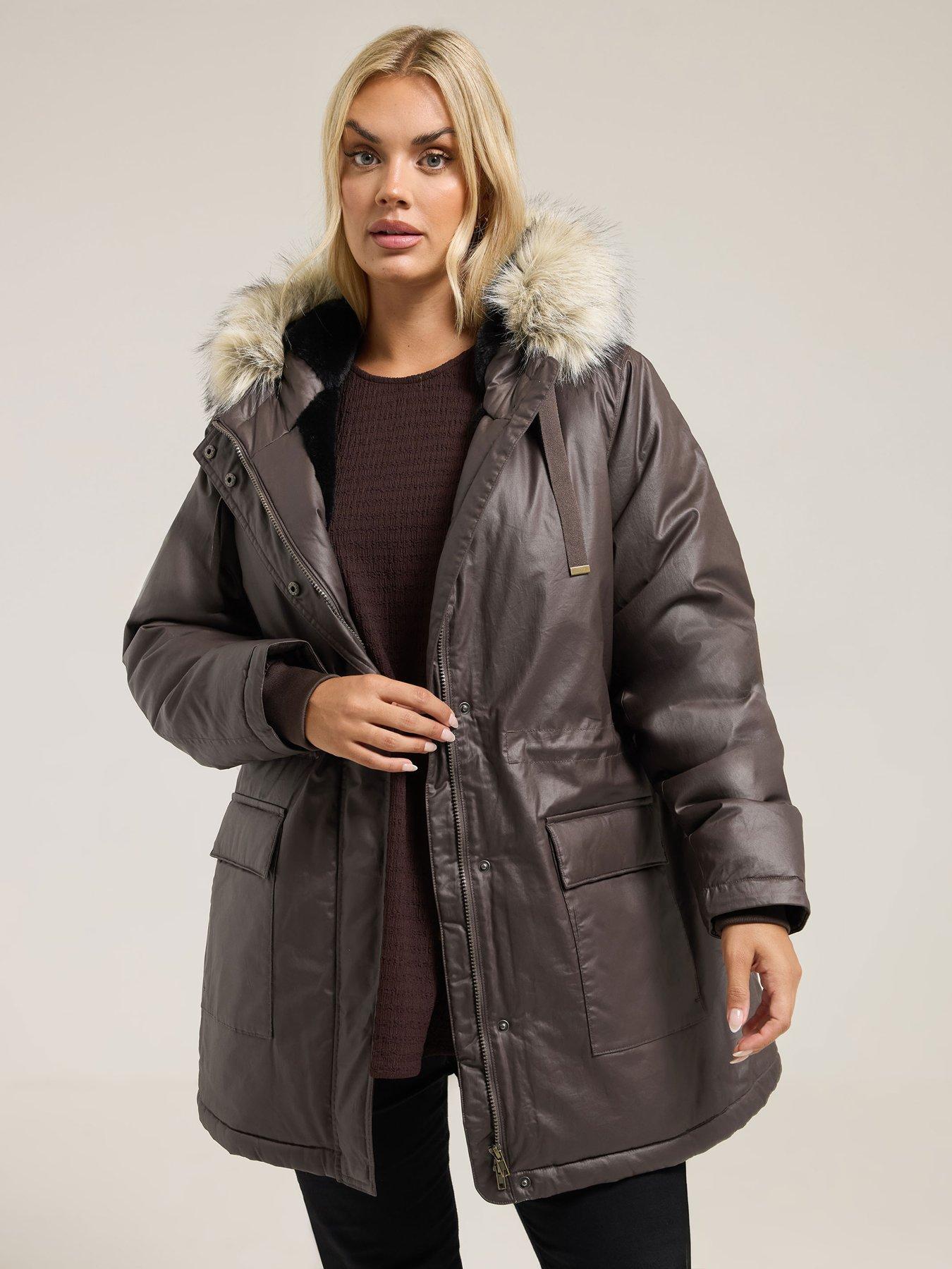 yours-curve-waxy-luxe-parka-brownoutfit