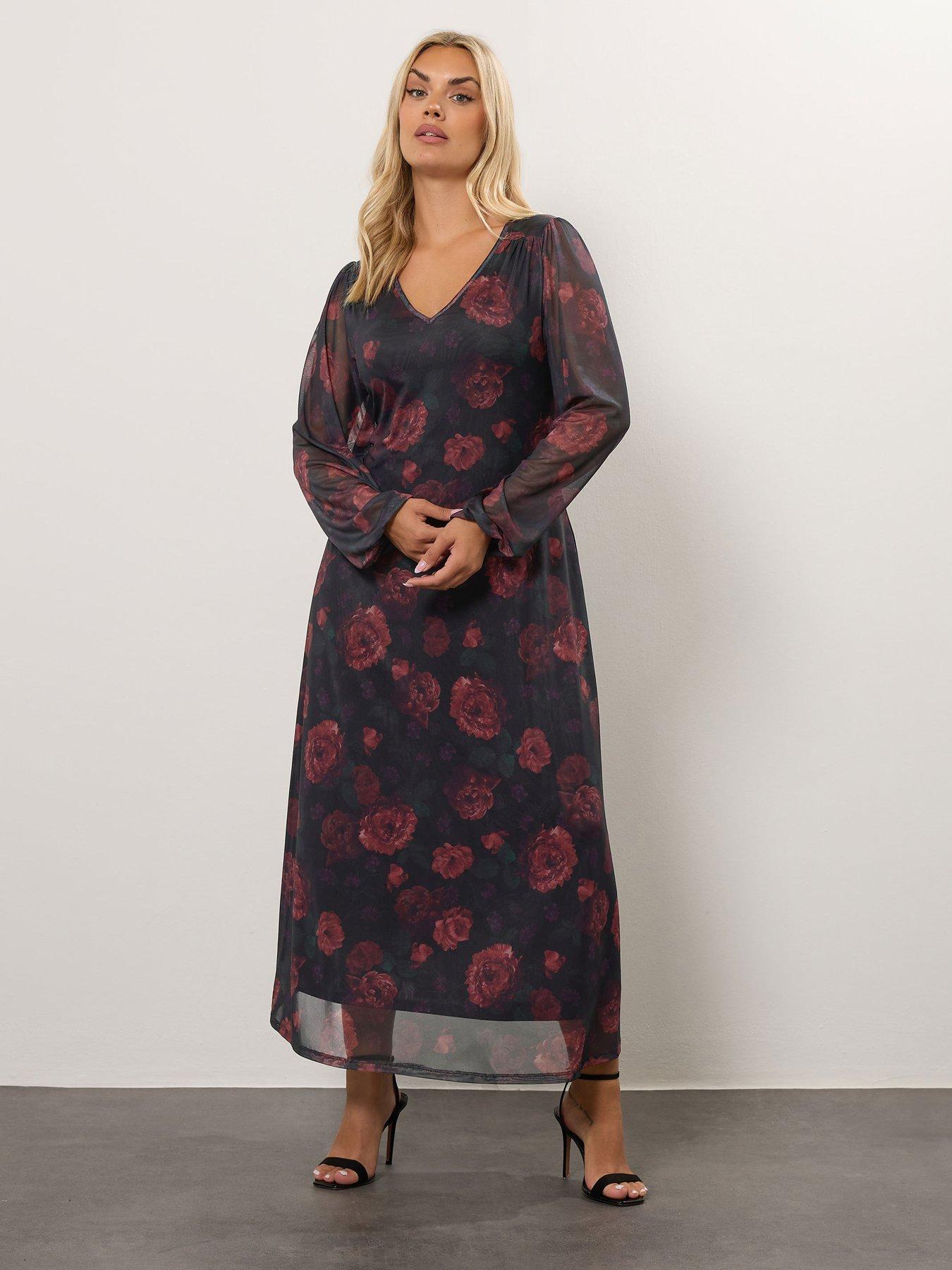 Image 1 of 4 of Yours Curve Mesh Balloon Sleeve Dress - Black