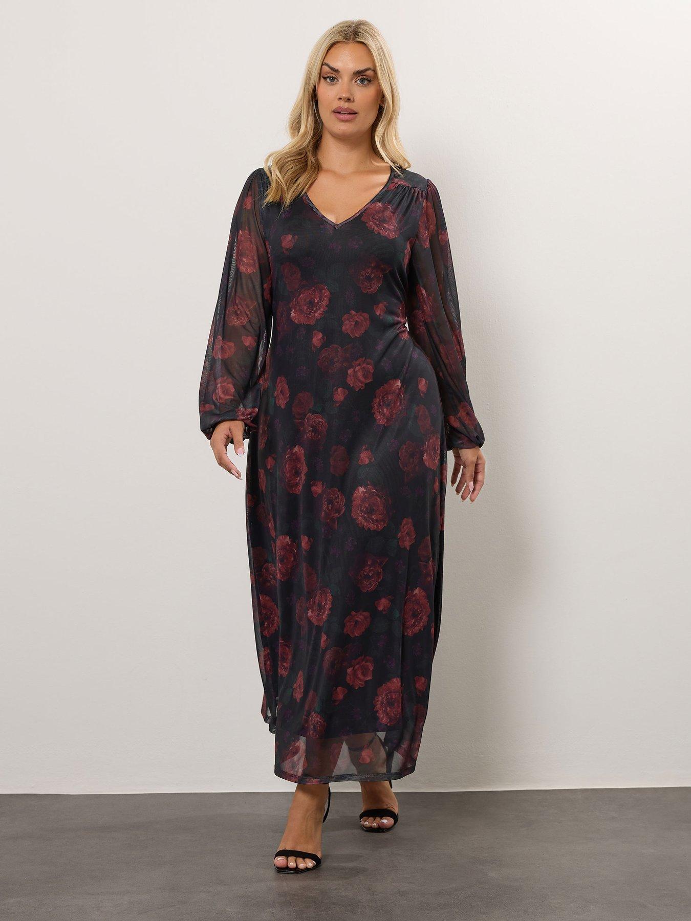 Image 4 of 4 of Yours Curve Mesh Balloon Sleeve Dress - Black