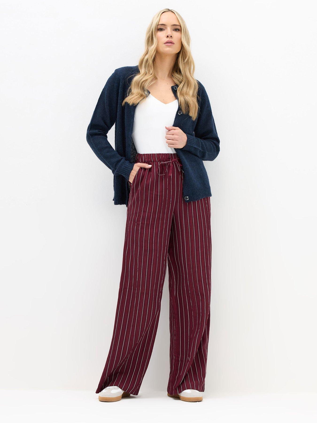 Long Tall Sally Stripe Wide Leg Trouser 34" - Red