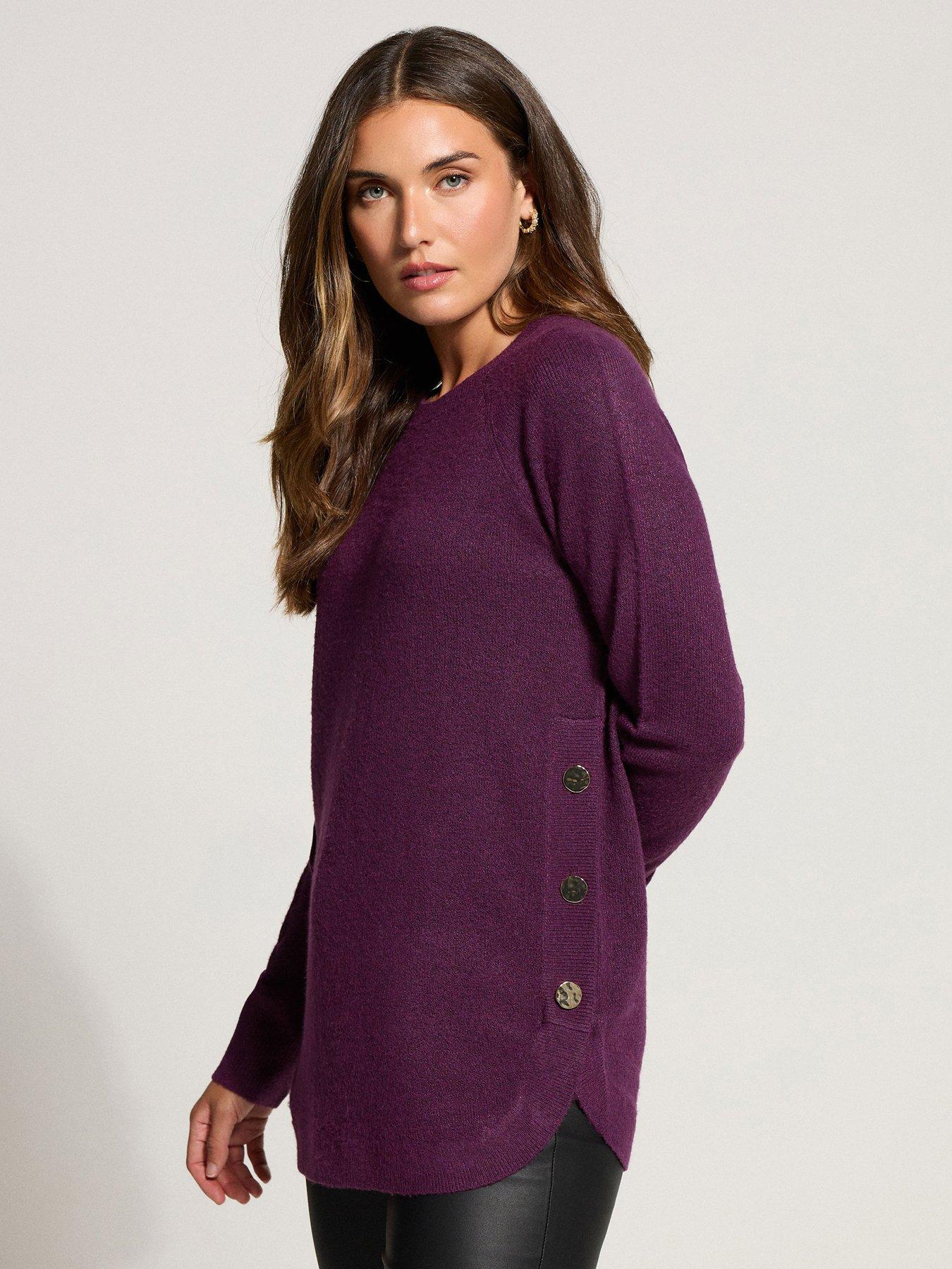 Image 1 of 4 of Long Tall Sally Longline Pearl Button Jumper - Purple