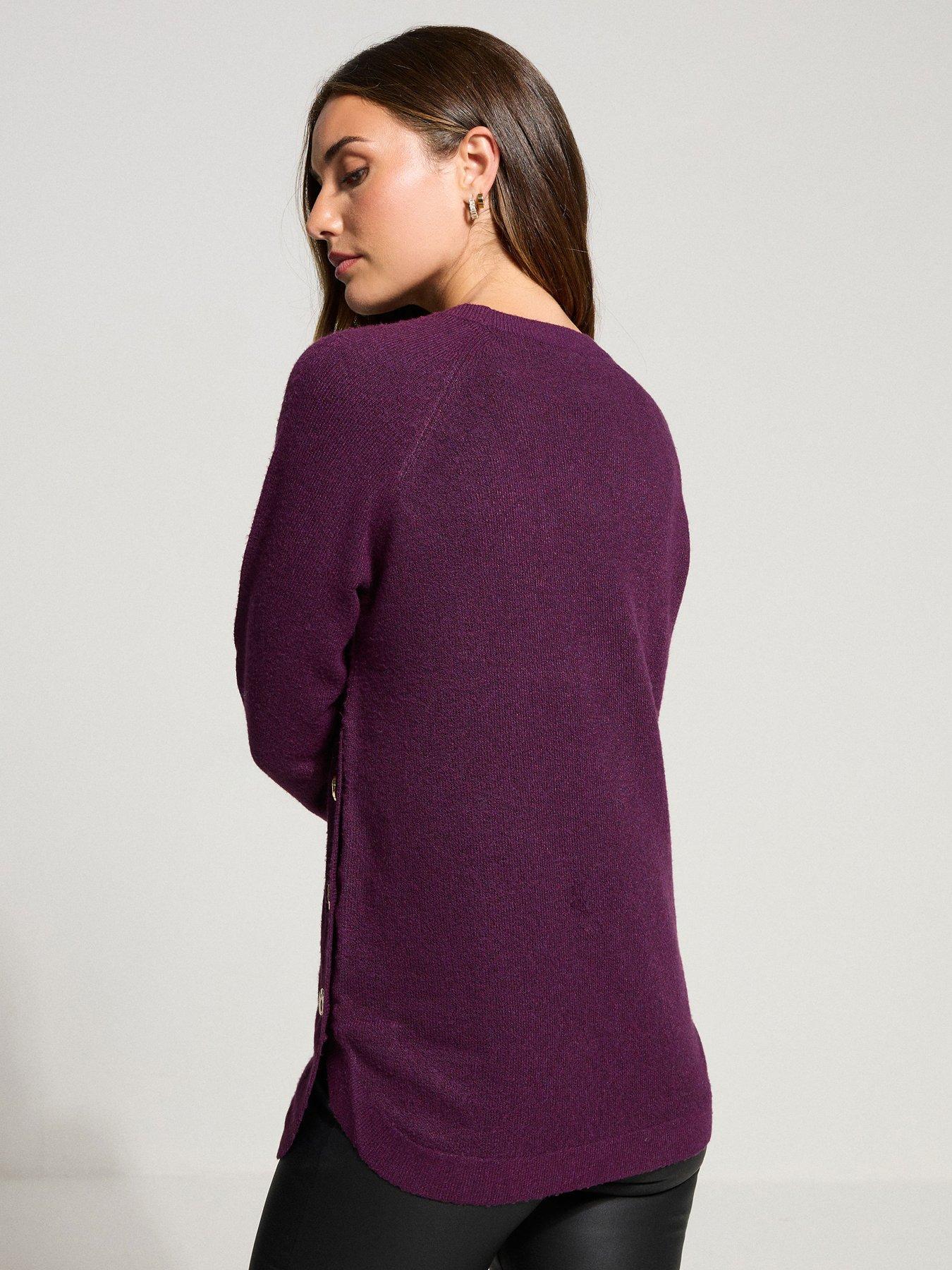 Image 2 of 4 of Long Tall Sally Longline Pearl Button Jumper - Purple
