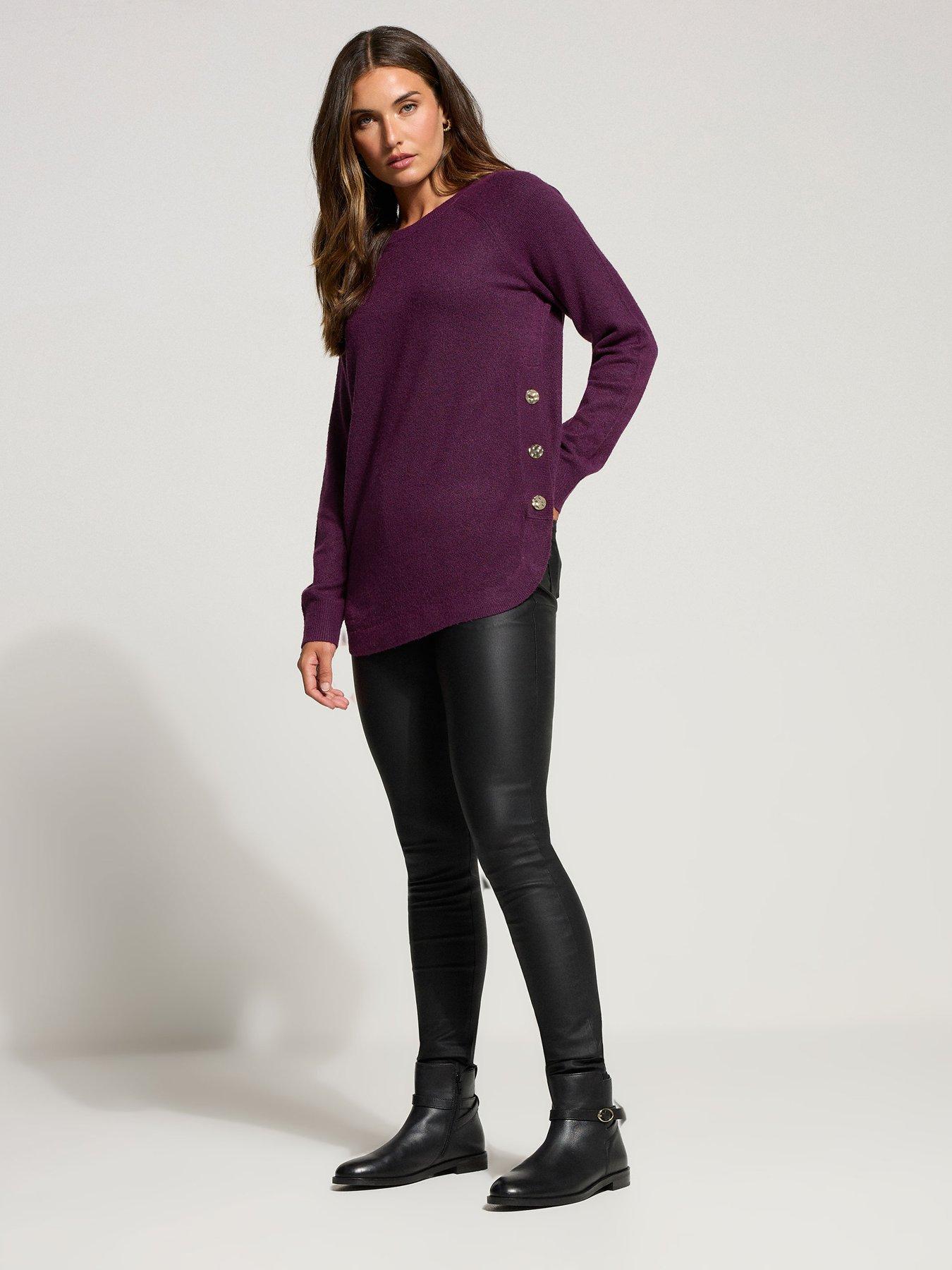 Image 3 of 4 of Long Tall Sally Longline Pearl Button Jumper - Purple