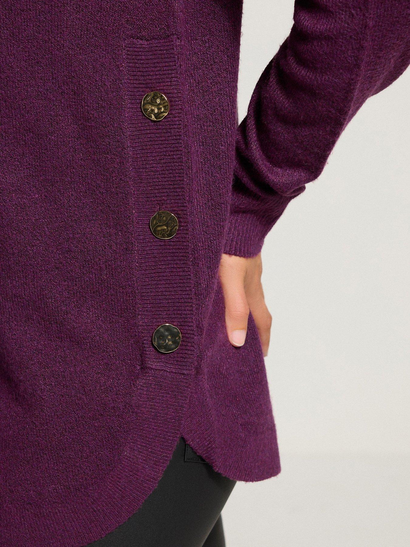 Image 4 of 4 of Long Tall Sally Longline Pearl Button Jumper - Purple