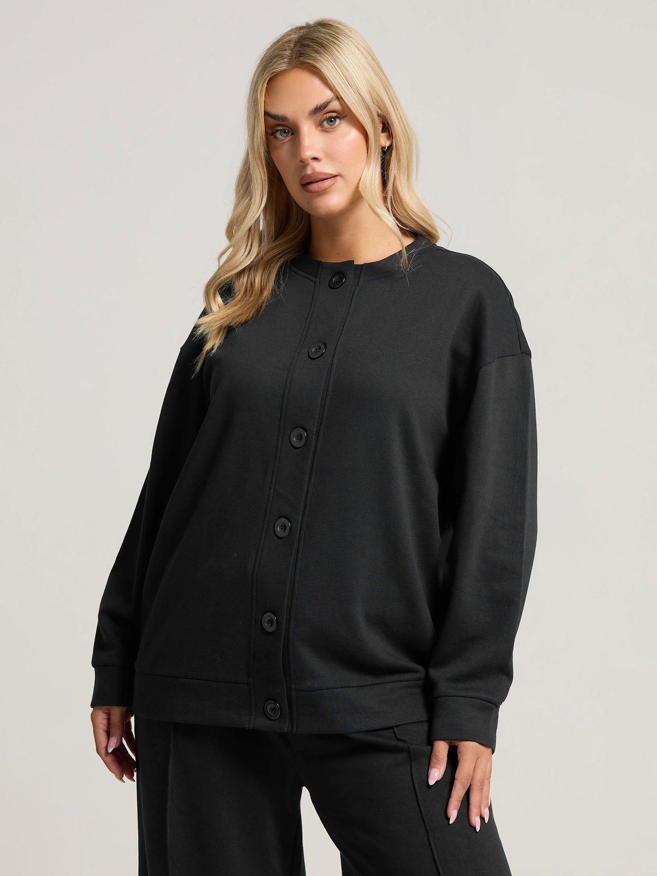 Yours Curve Button Cardigan - Black