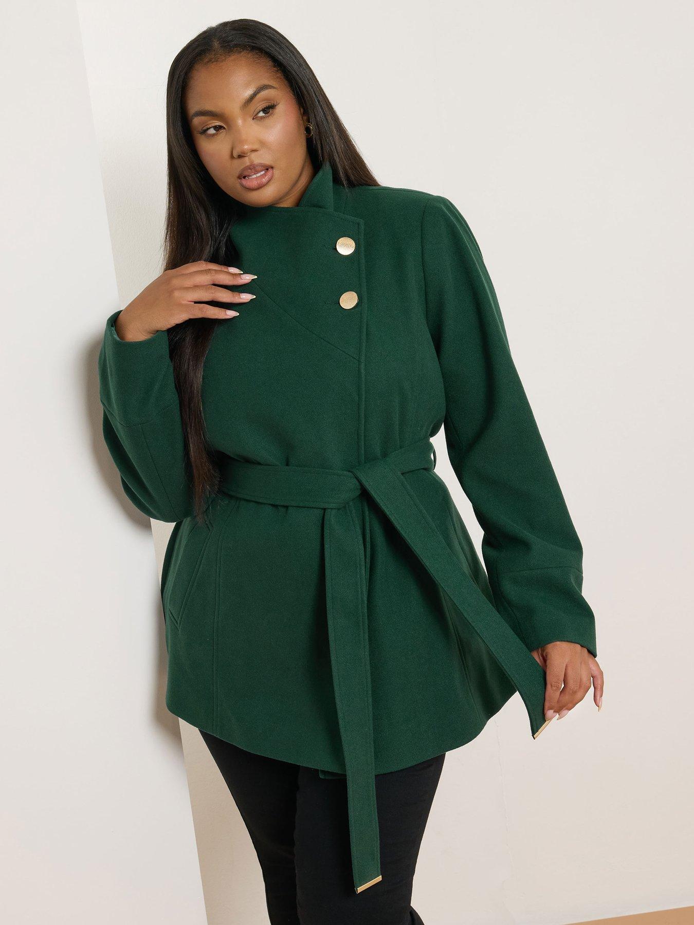 Yours Curve Wrap Wool Coat - Green