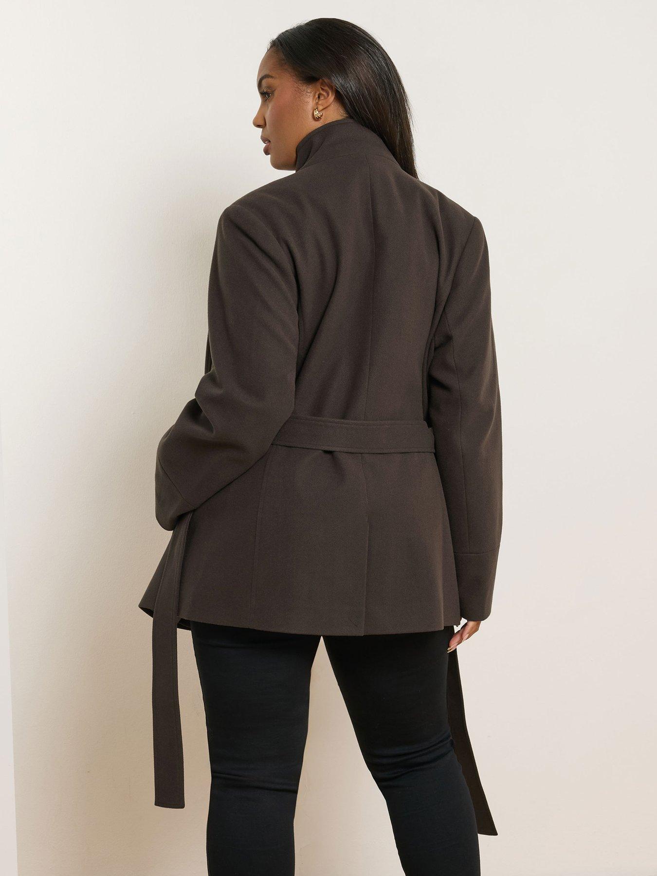 Image 2 of 4 of Yours Curve Wrap Wool Coat - Brown