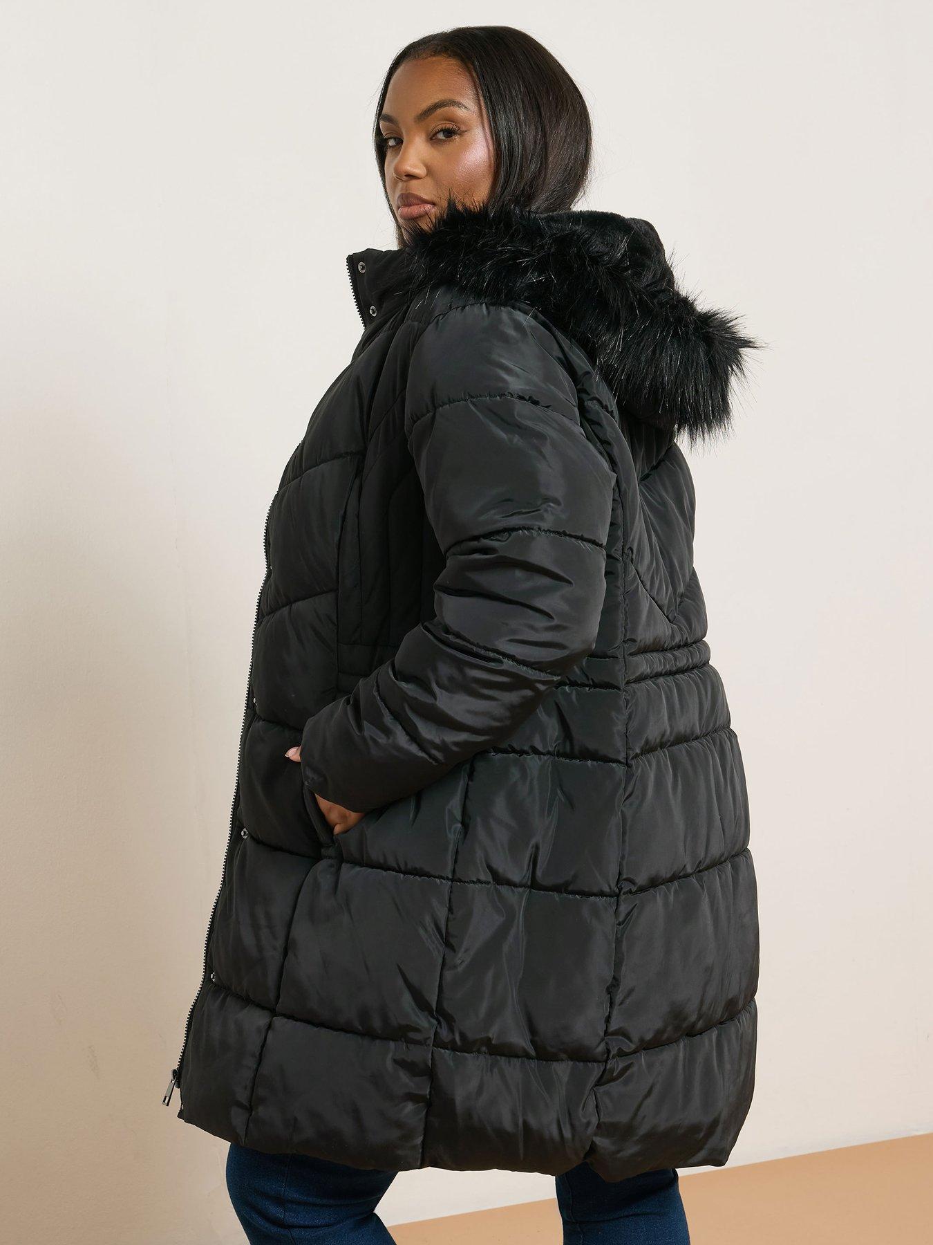 yours-curve-midi-padded-coat-blackstillFront