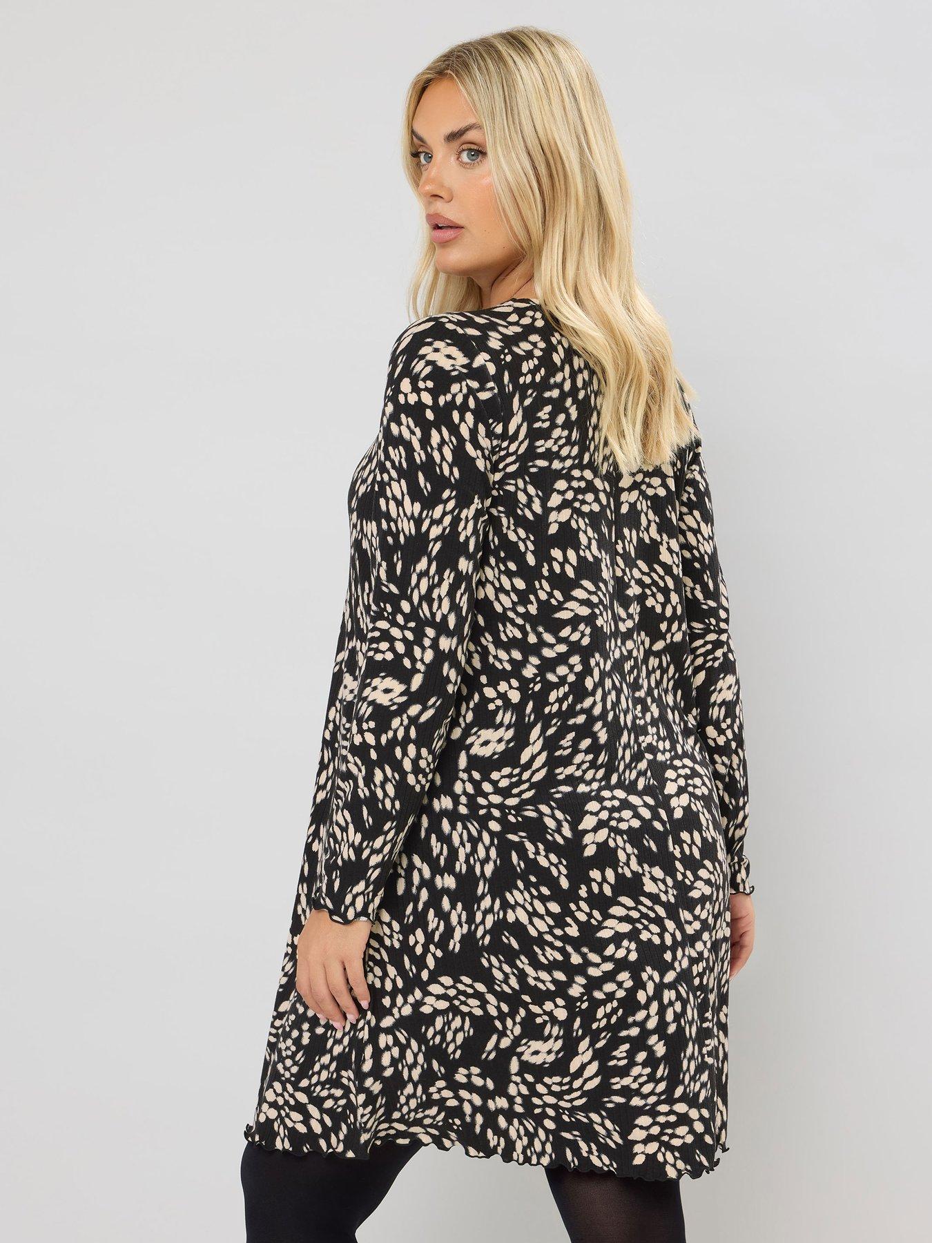 yours-curve-printed-ribbed-tunic-blackstillFront