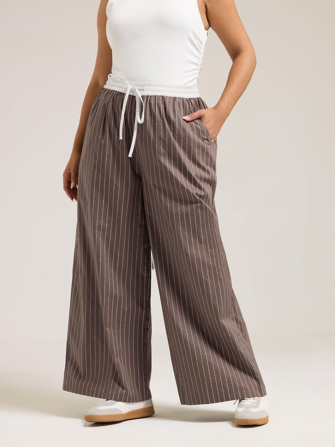 yours-curve-contrast-waist-stripe-trousers-brownback