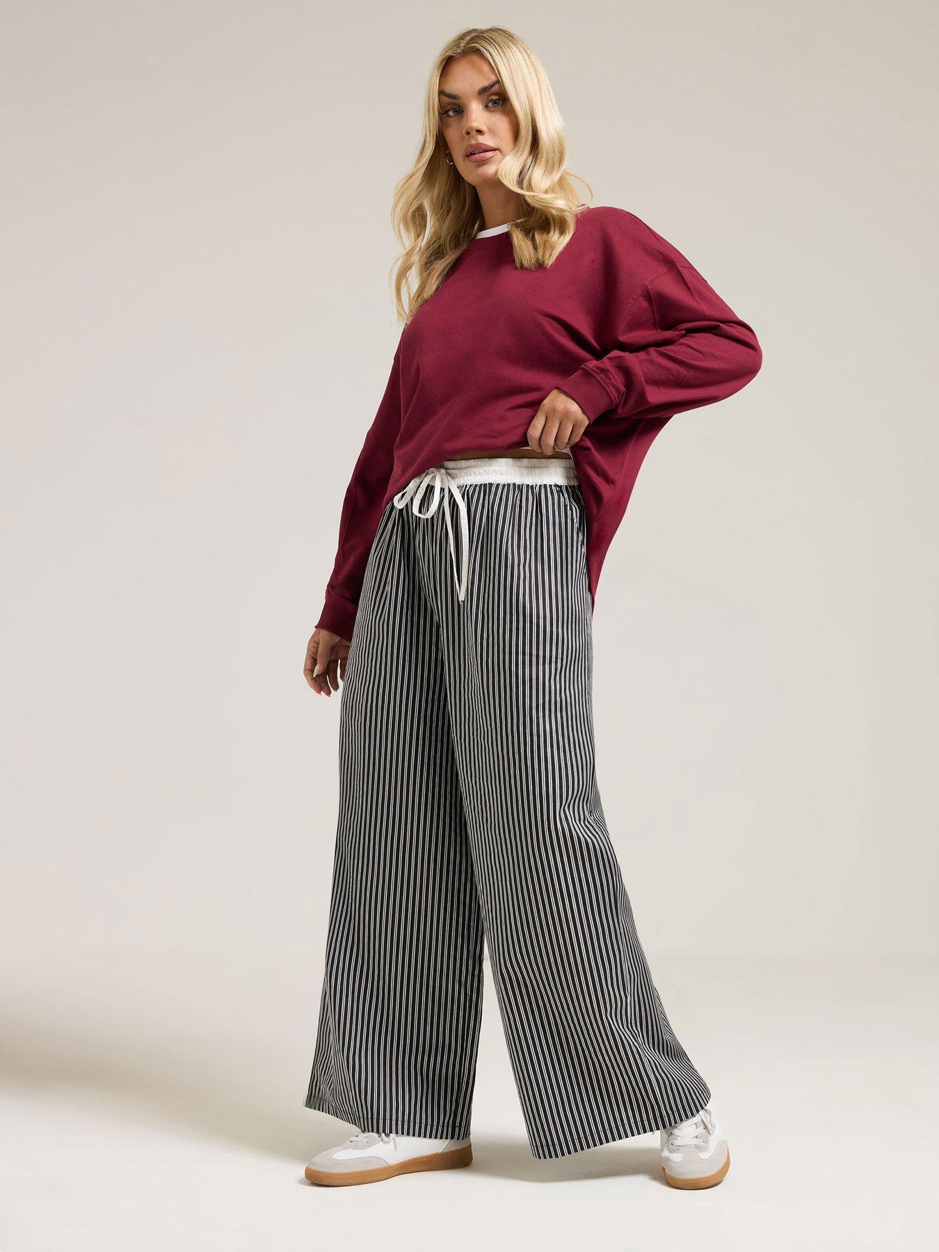 Yours Curve Contrast Waist Stripe Trouser - Black