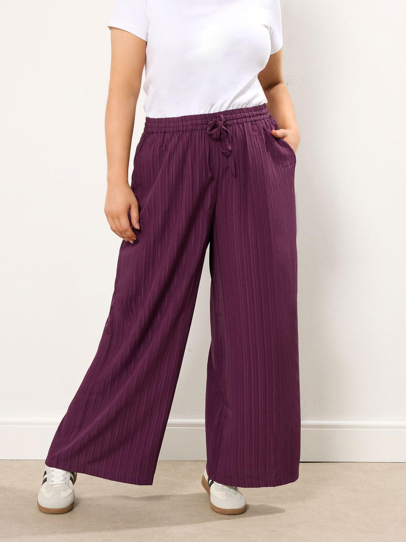 Yours Curve Wine Crinkle Wide Leg Trouser - Red