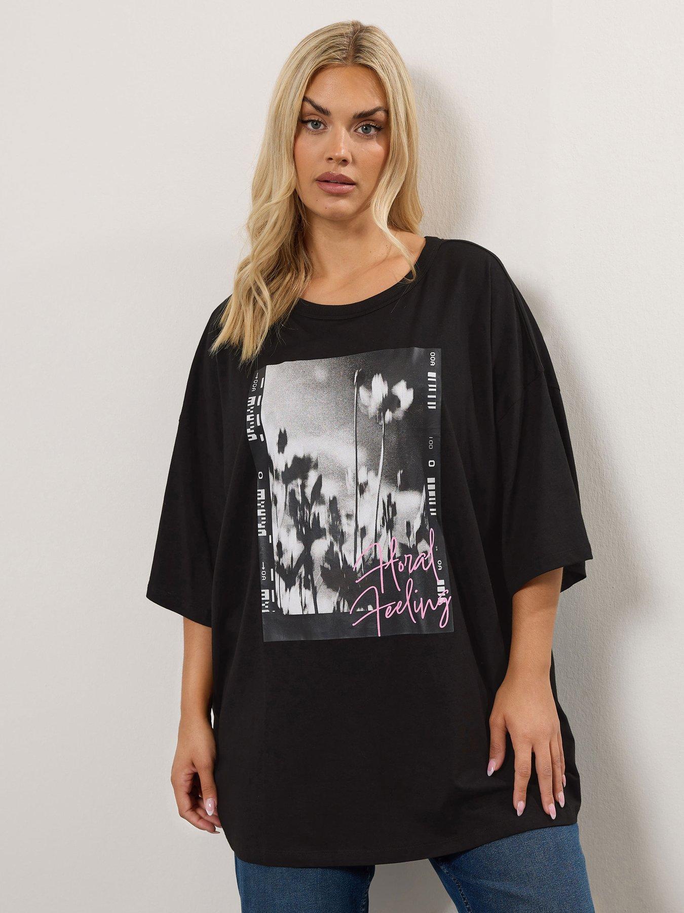 Image 1 of 4 of Yours Curve Oversized Boxy T-Shirt - Black