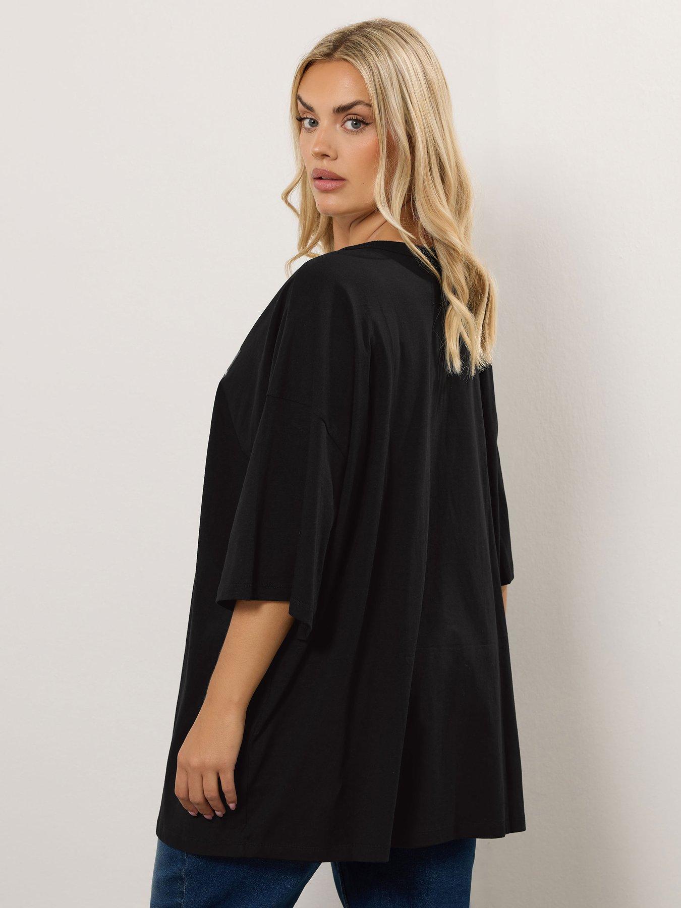 Image 2 of 4 of Yours Curve Oversized Boxy T-Shirt - Black