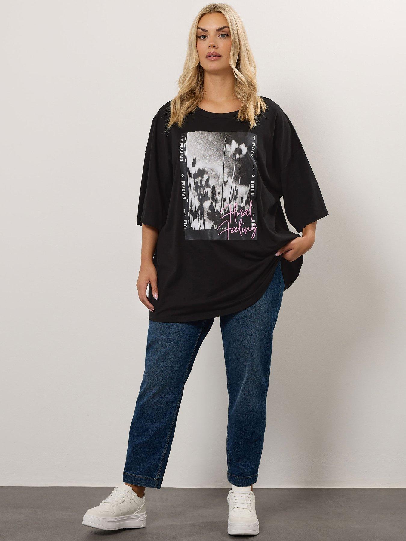 Image 3 of 4 of Yours Curve Oversized Boxy T-Shirt - Black