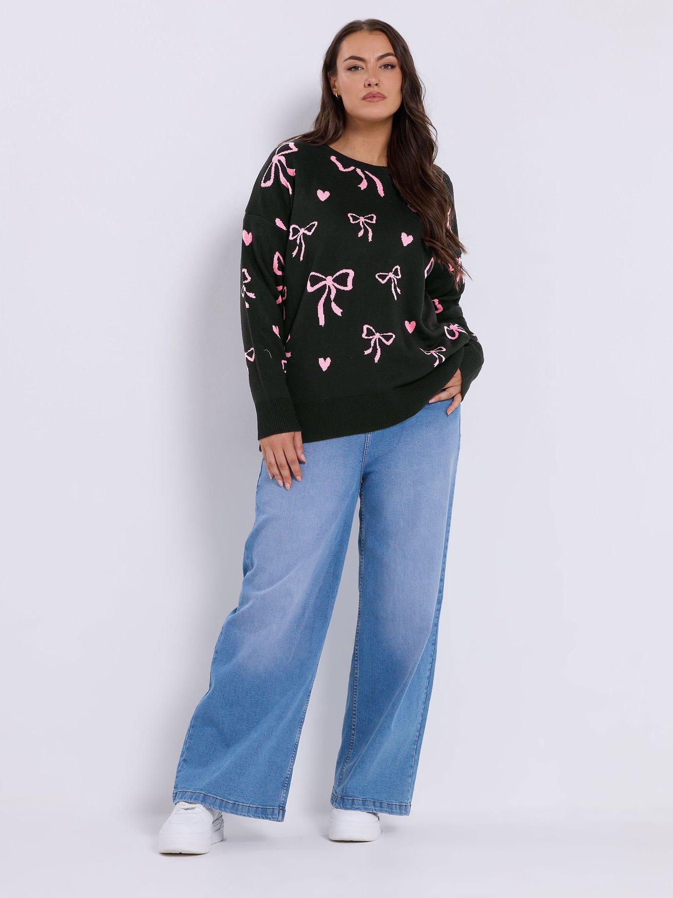 Yours Curve Bow Jumper - Black