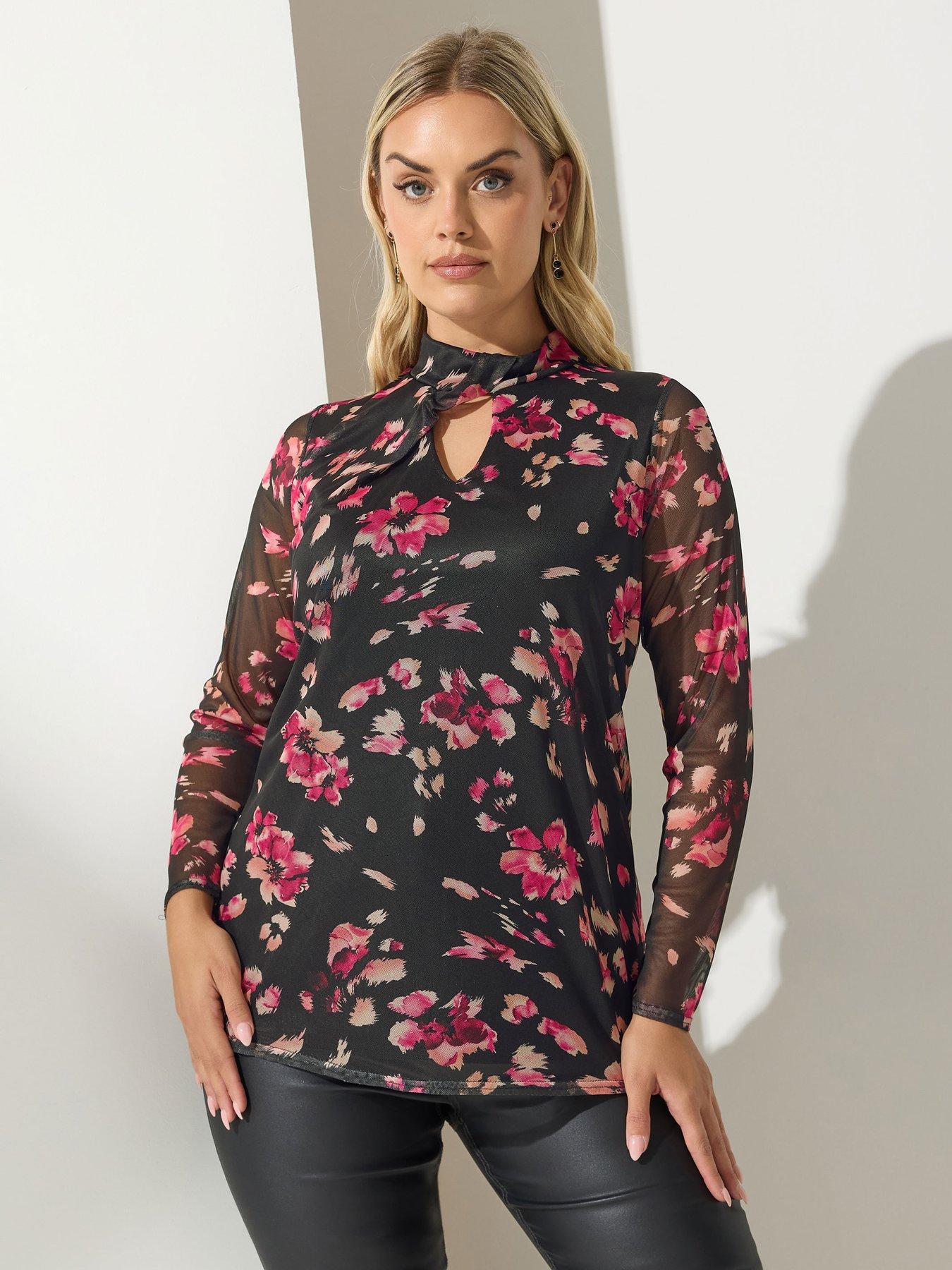 Yours Curve Twist Neck Mesh Top - Black