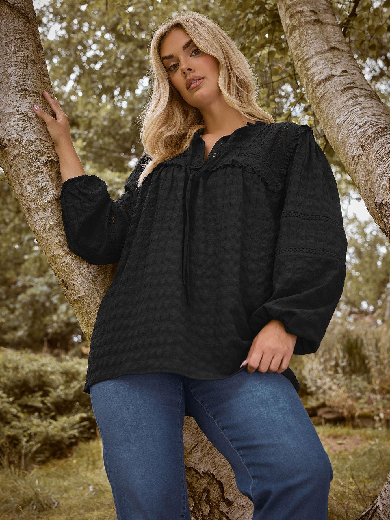 yours-curve-tie-neck-long-sleeve-blouse-black