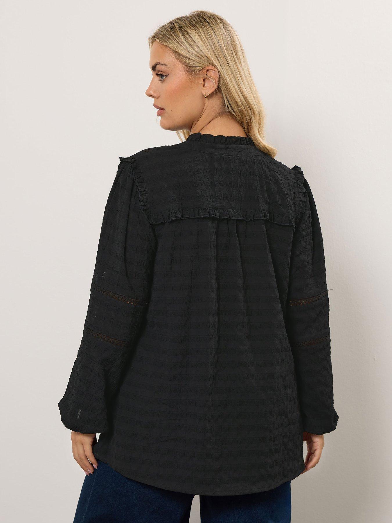 yours-curve-tie-neck-long-sleeve-blouse-blackstillFront