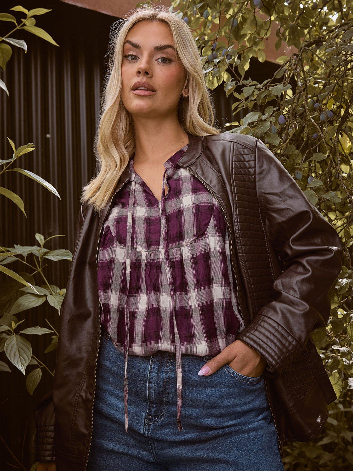 yours-curve-check-tie-neck-blouse-redfront