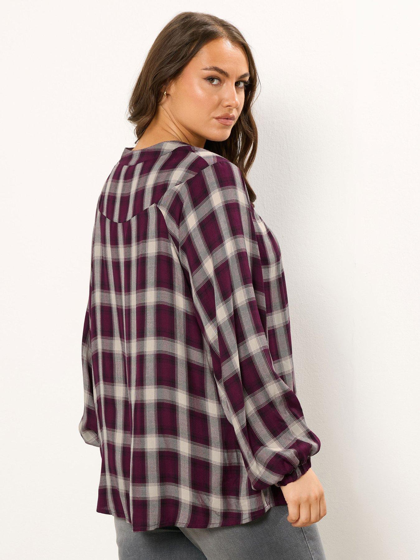 yours-curve-check-tie-neck-blouse-redstillFront