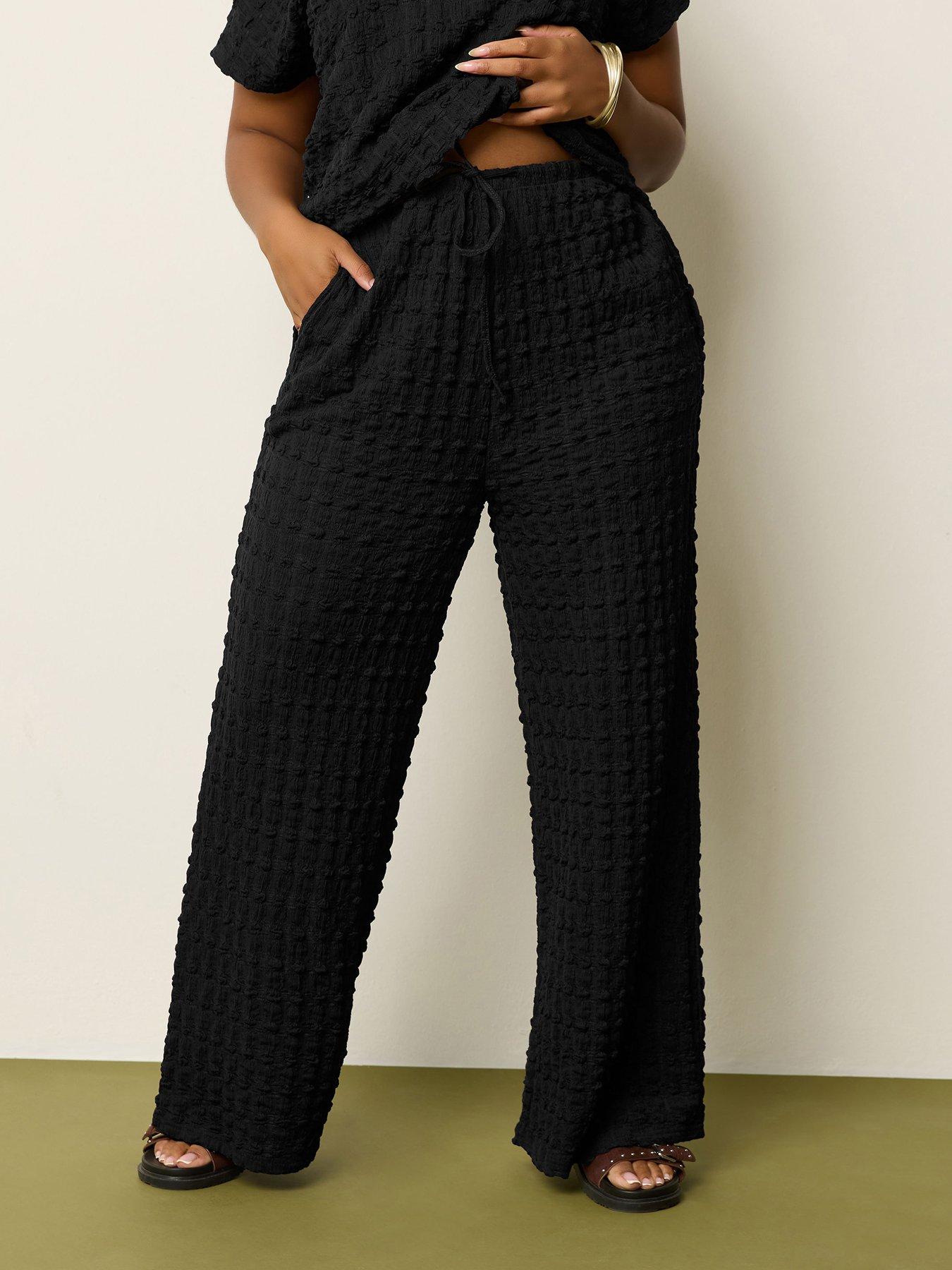 yours-curve-wide-leg-bubble-texture-trouser-black