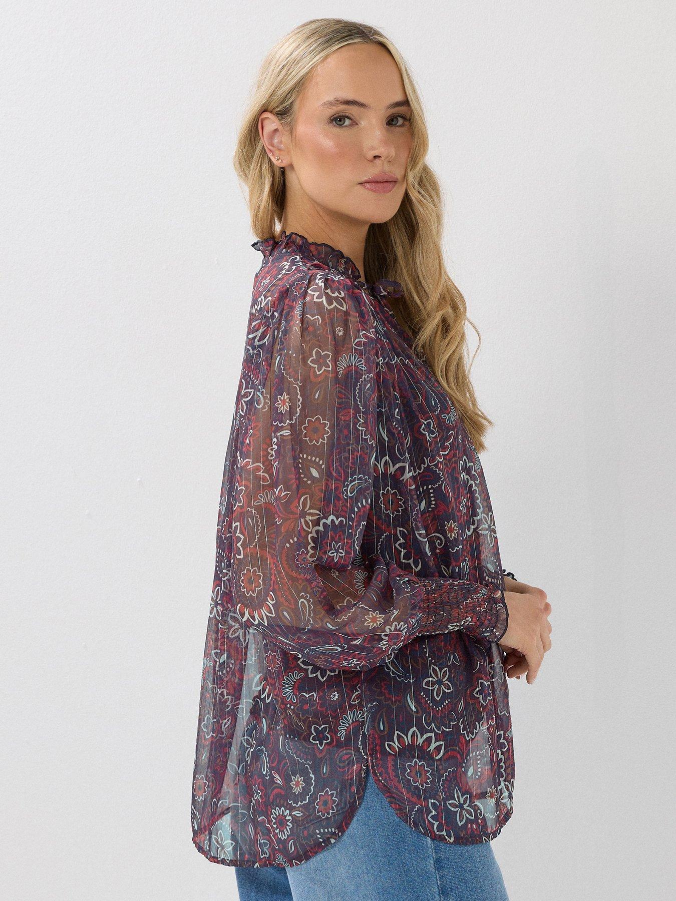 Image 2 of 4 of Long Tall Sally Frill Neck Blouse - Red