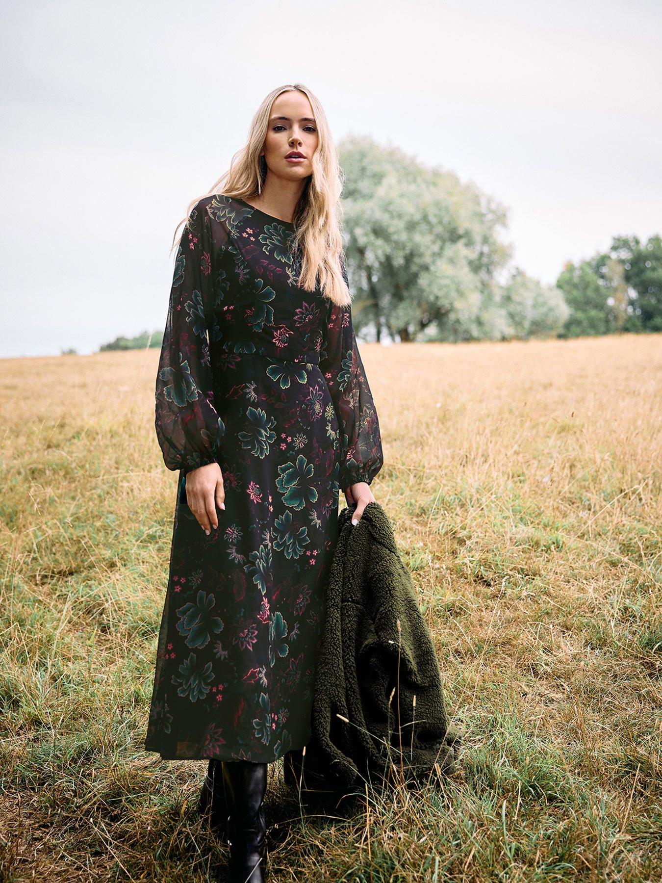 Long Tall Sally Floral Midaxi Chiffon Dress - Black