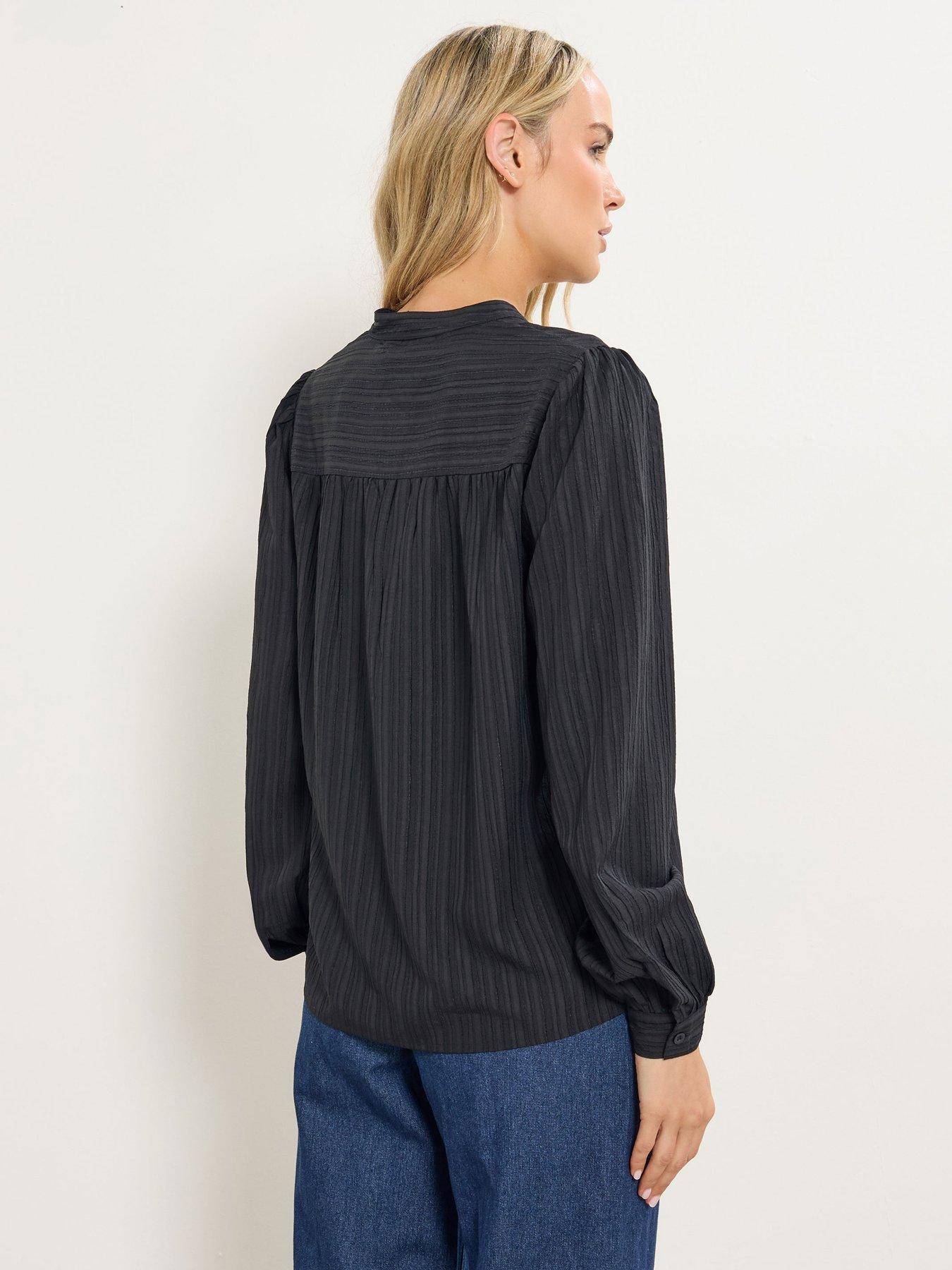 long-tall-sally-textured-tie-neck-top-blackstillFront