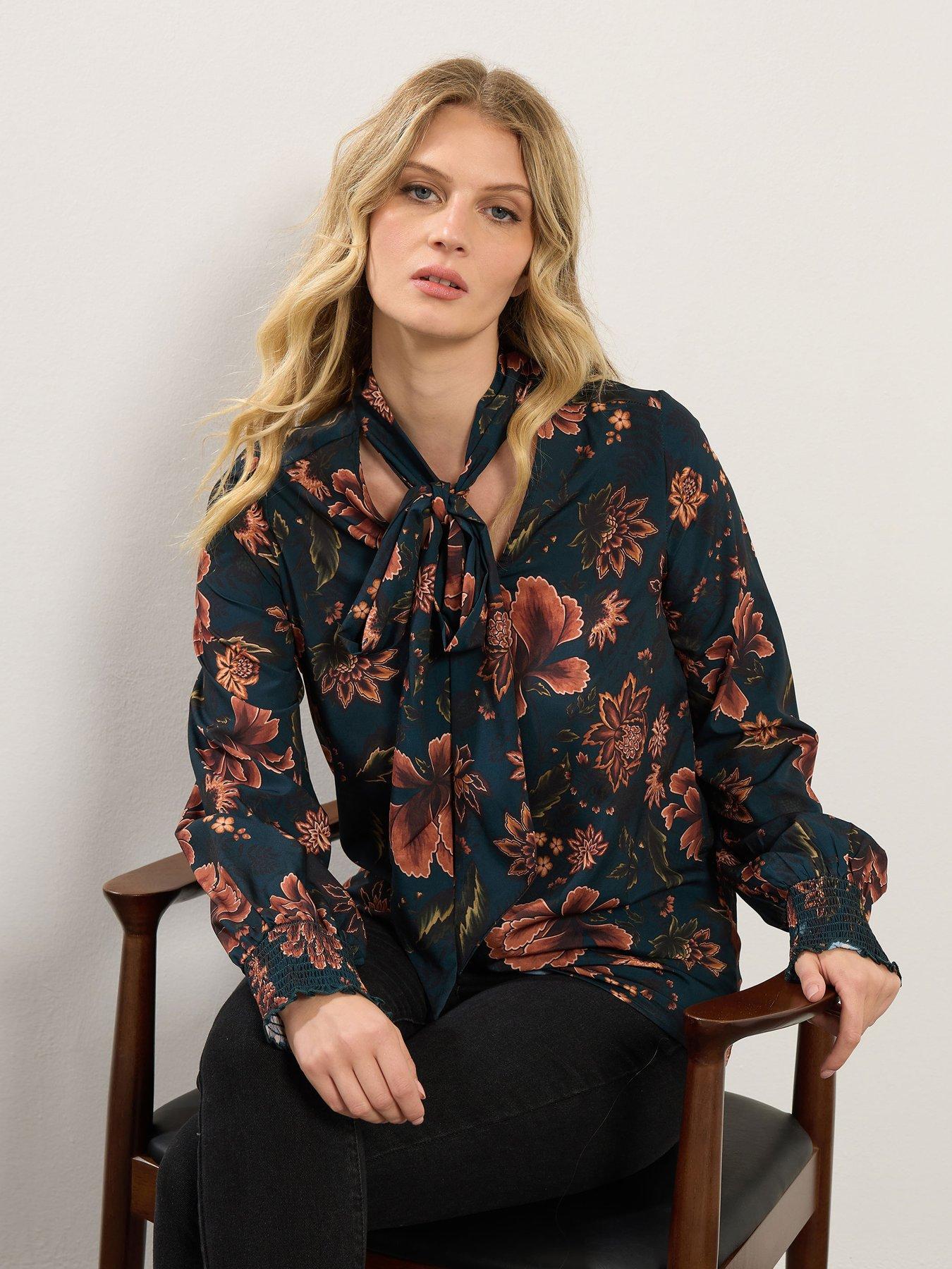 long-tall-sally-floral-tie-neck-top-blue