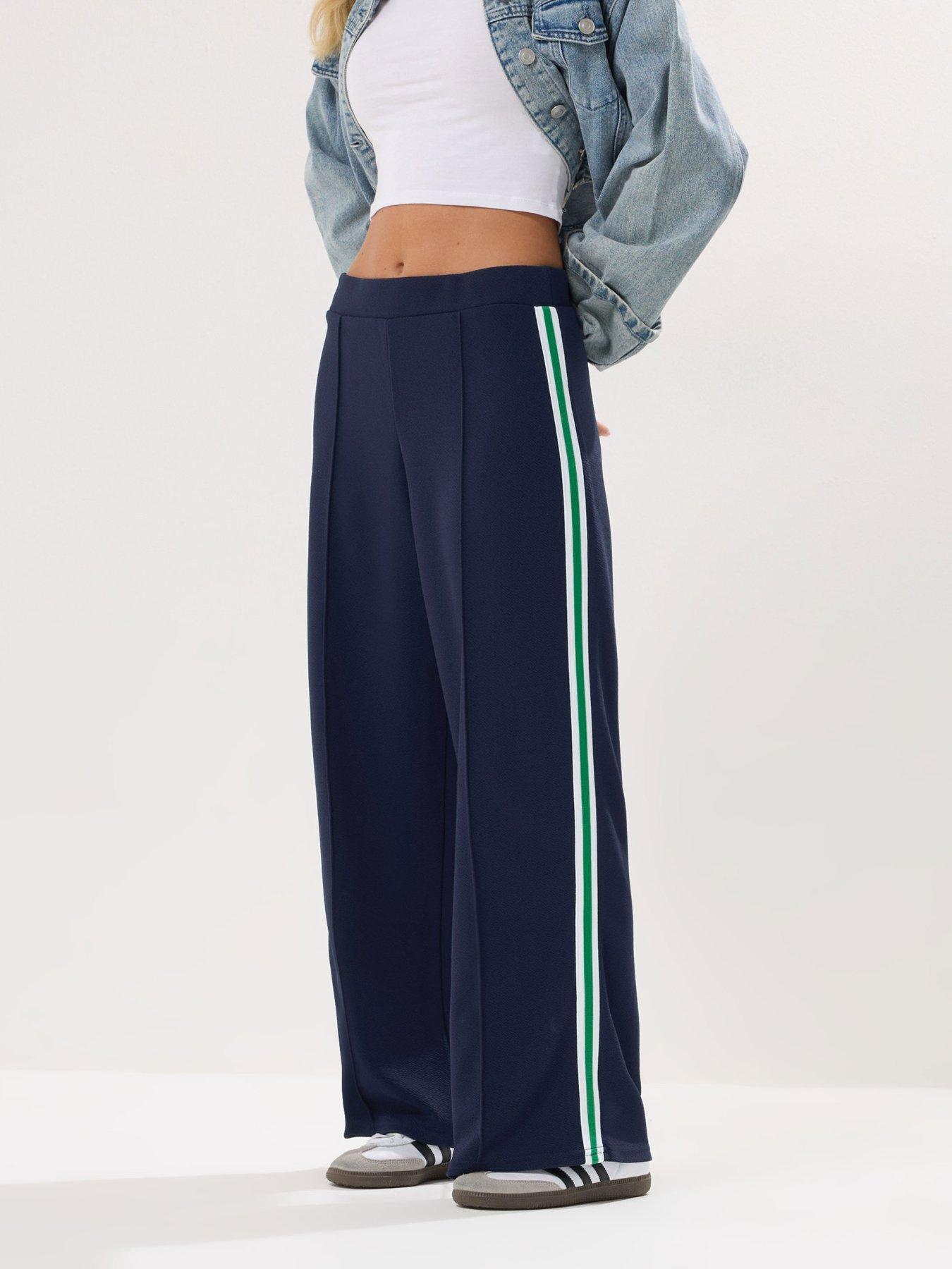 Image 1 of 4 of PixieGirl Petite Side Stripe Tape Wide Leg Trouser - Blue