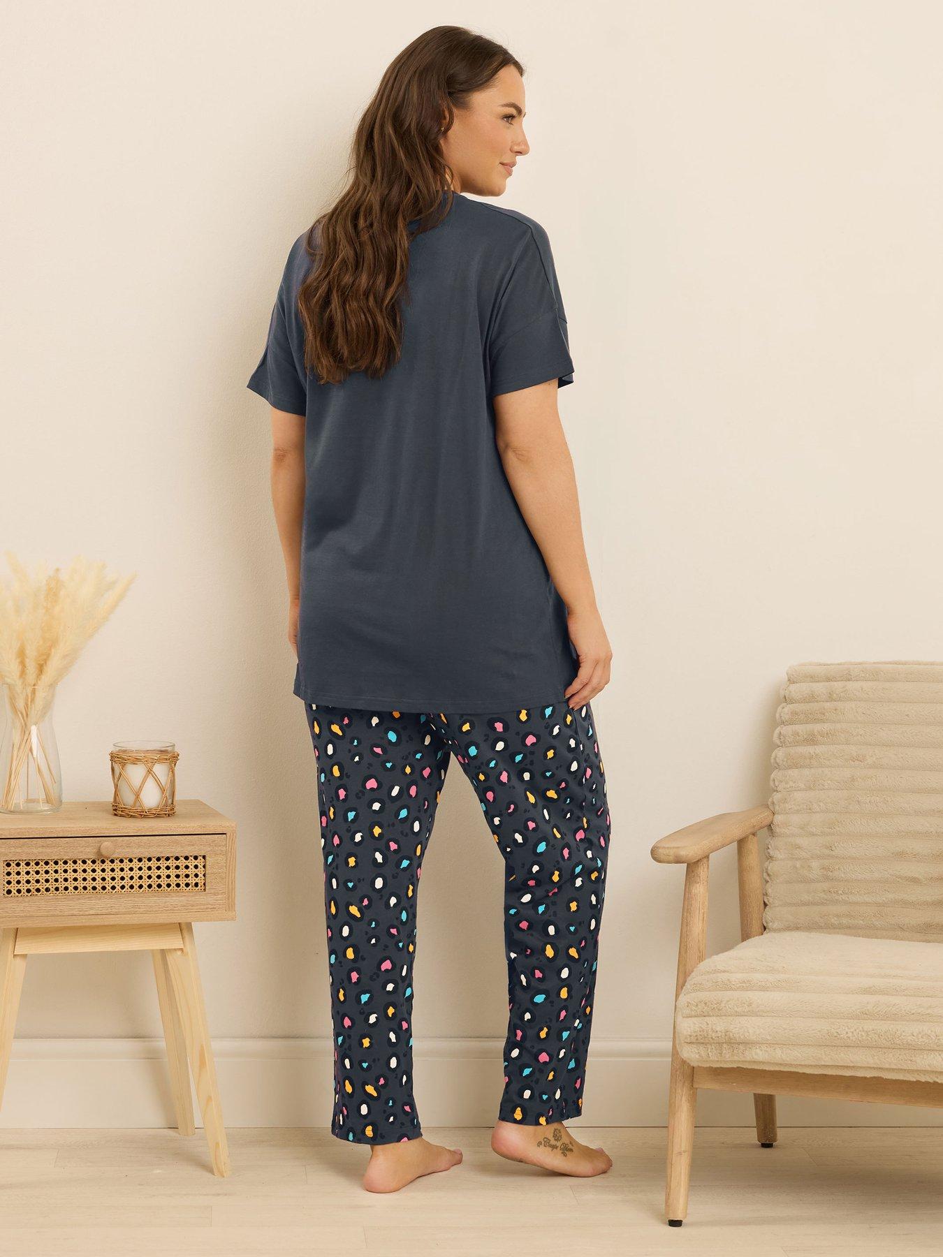 Image 2 of 4 of Yours Curve Sunday Vibes Wide Leg Pj Set - Blue