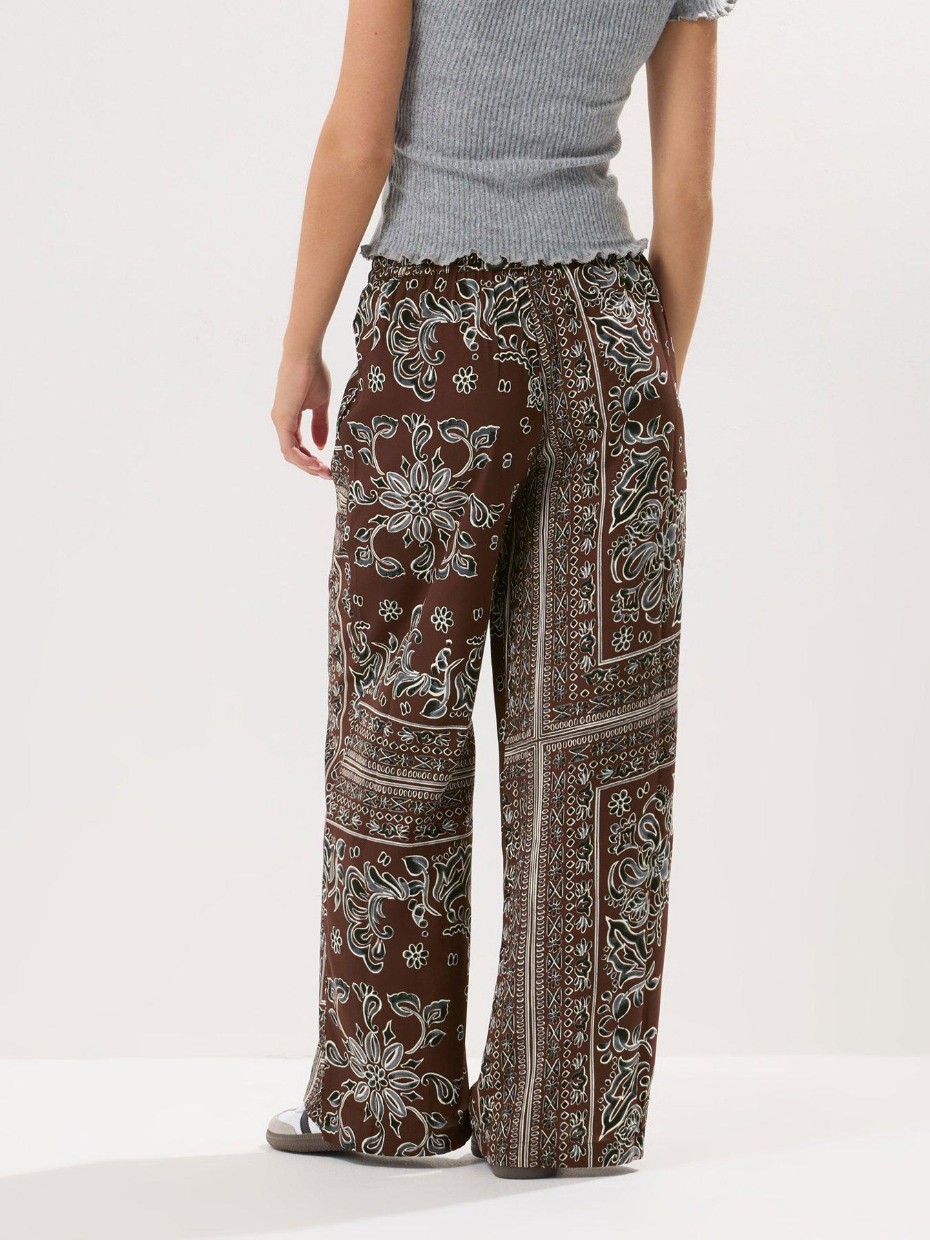 Image 2 of 4 of PixieGirl Petite Paisley Wide Leg Trousers - Brown