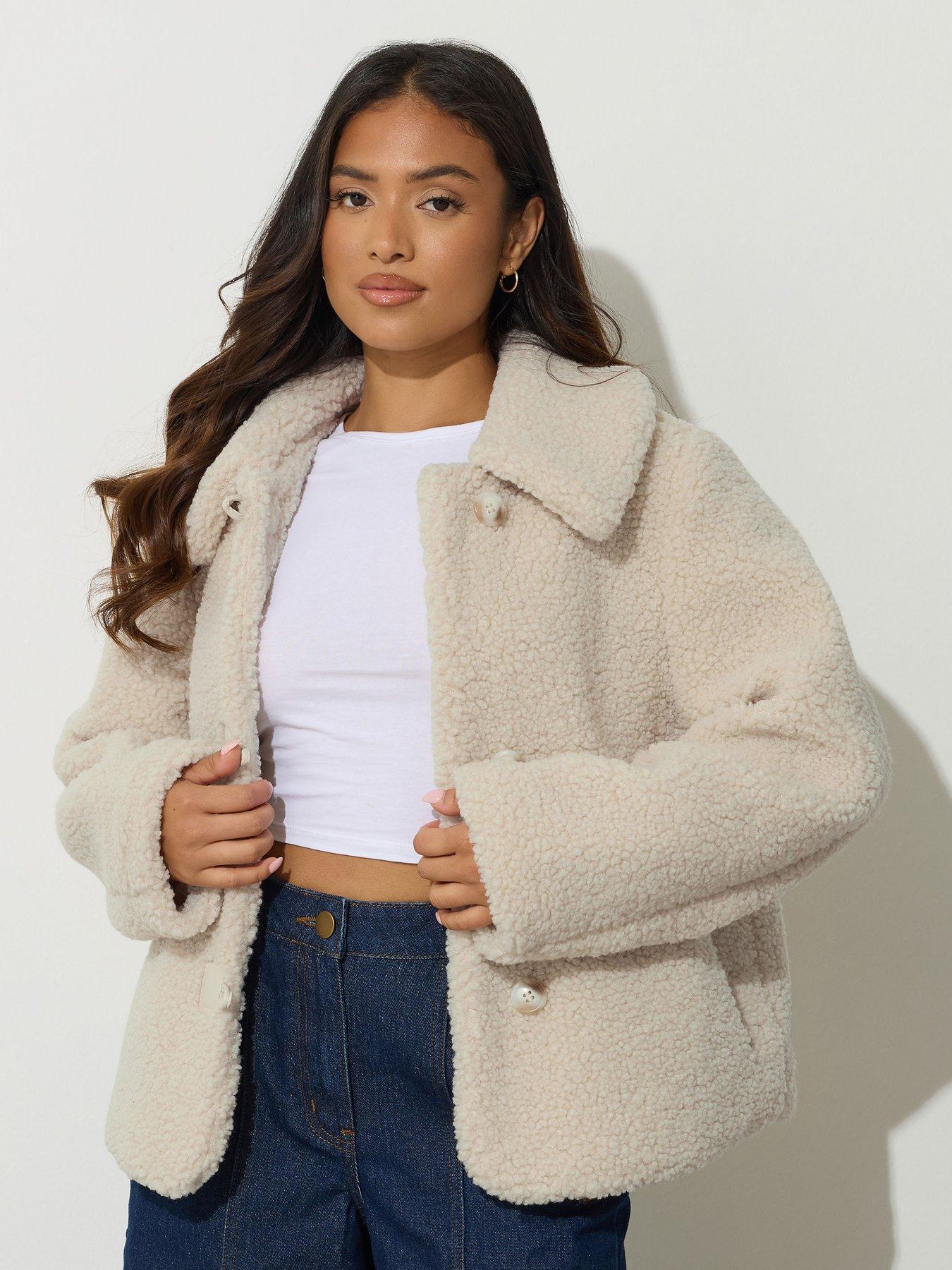 PixieGirl Petite Borg Button Thru Jacket - Natural