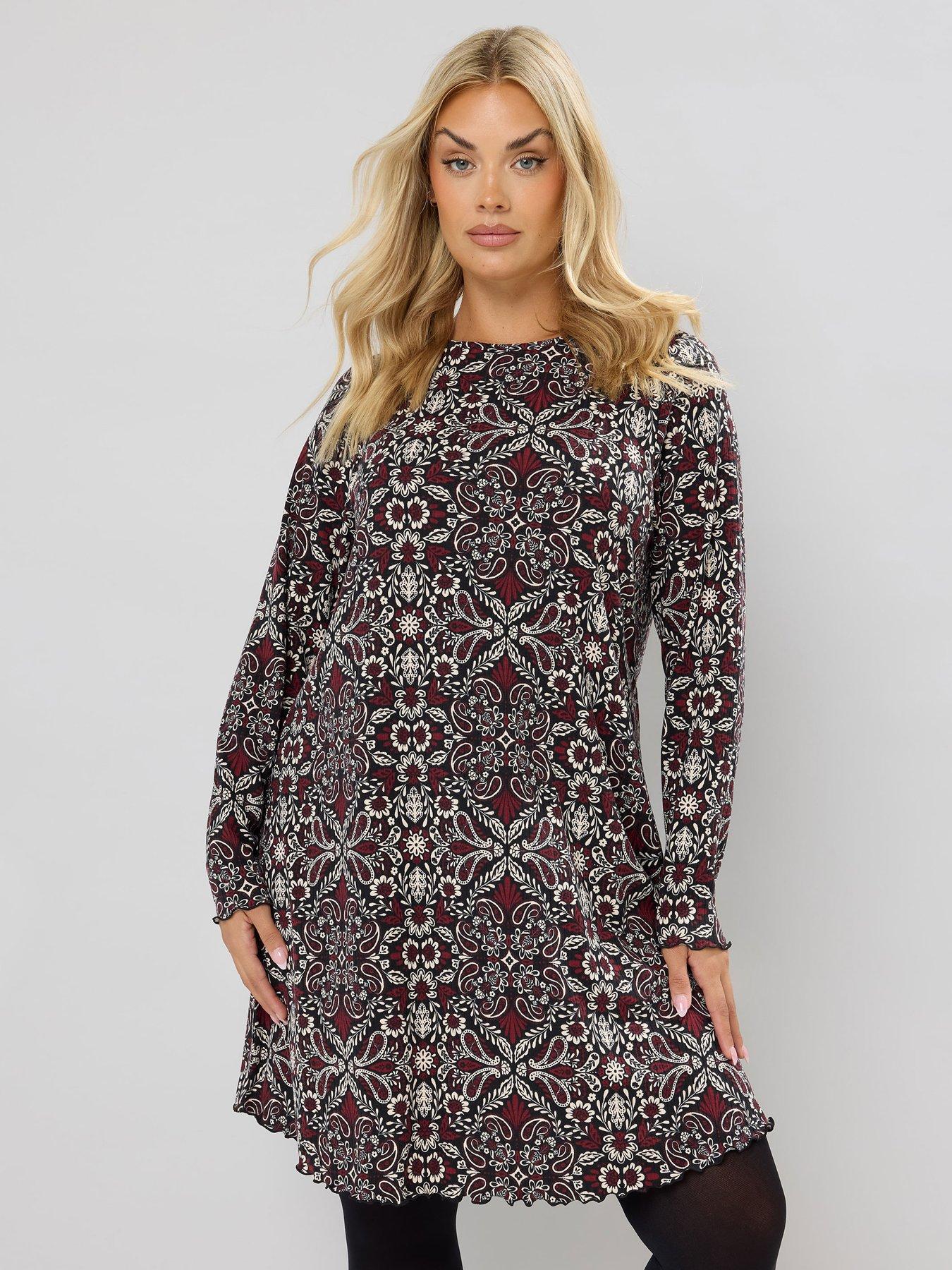 yours-curve-printed-ribbed-tunic-brown