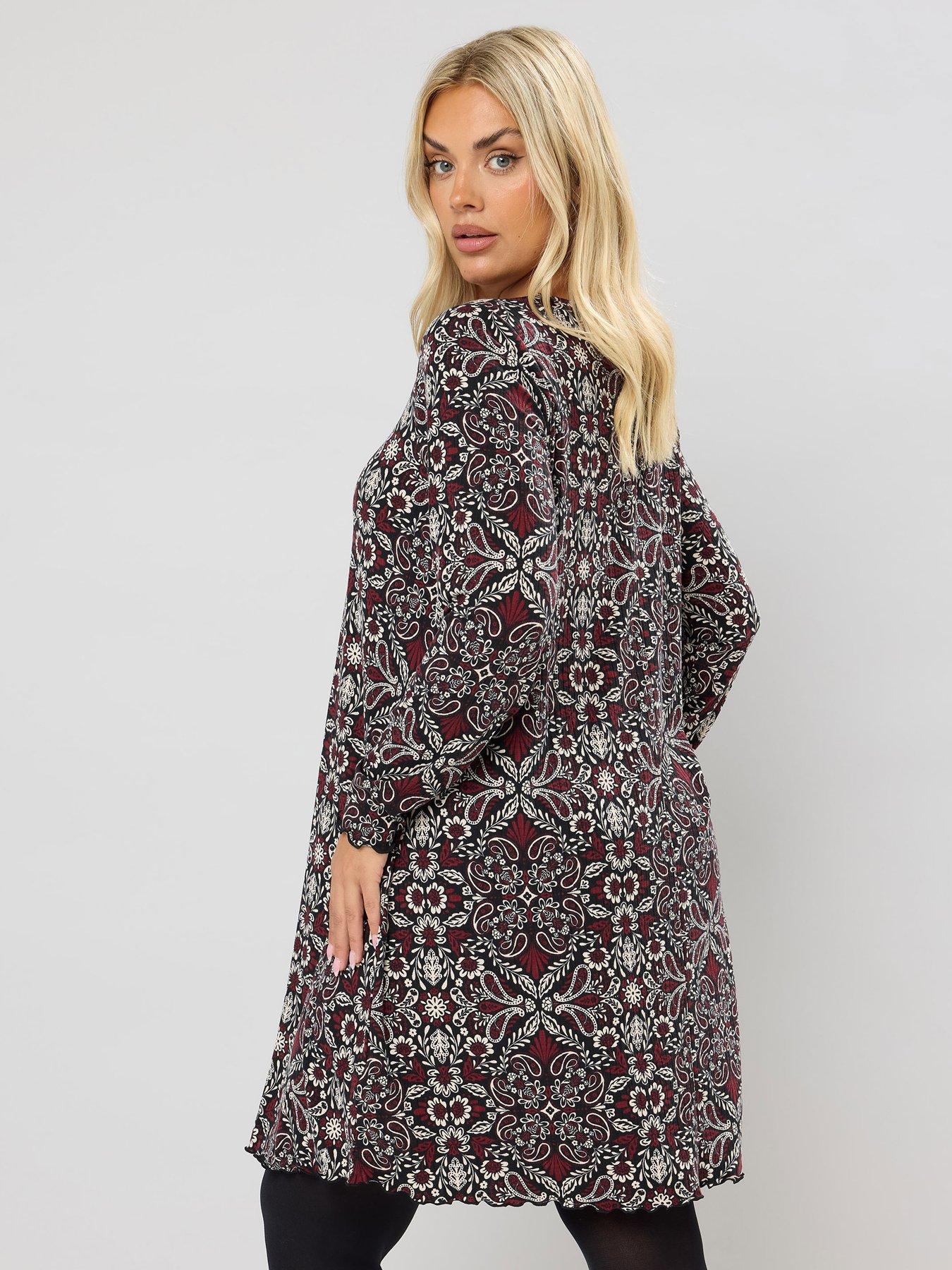 yours-curve-printed-ribbed-tunic-brownstillFront