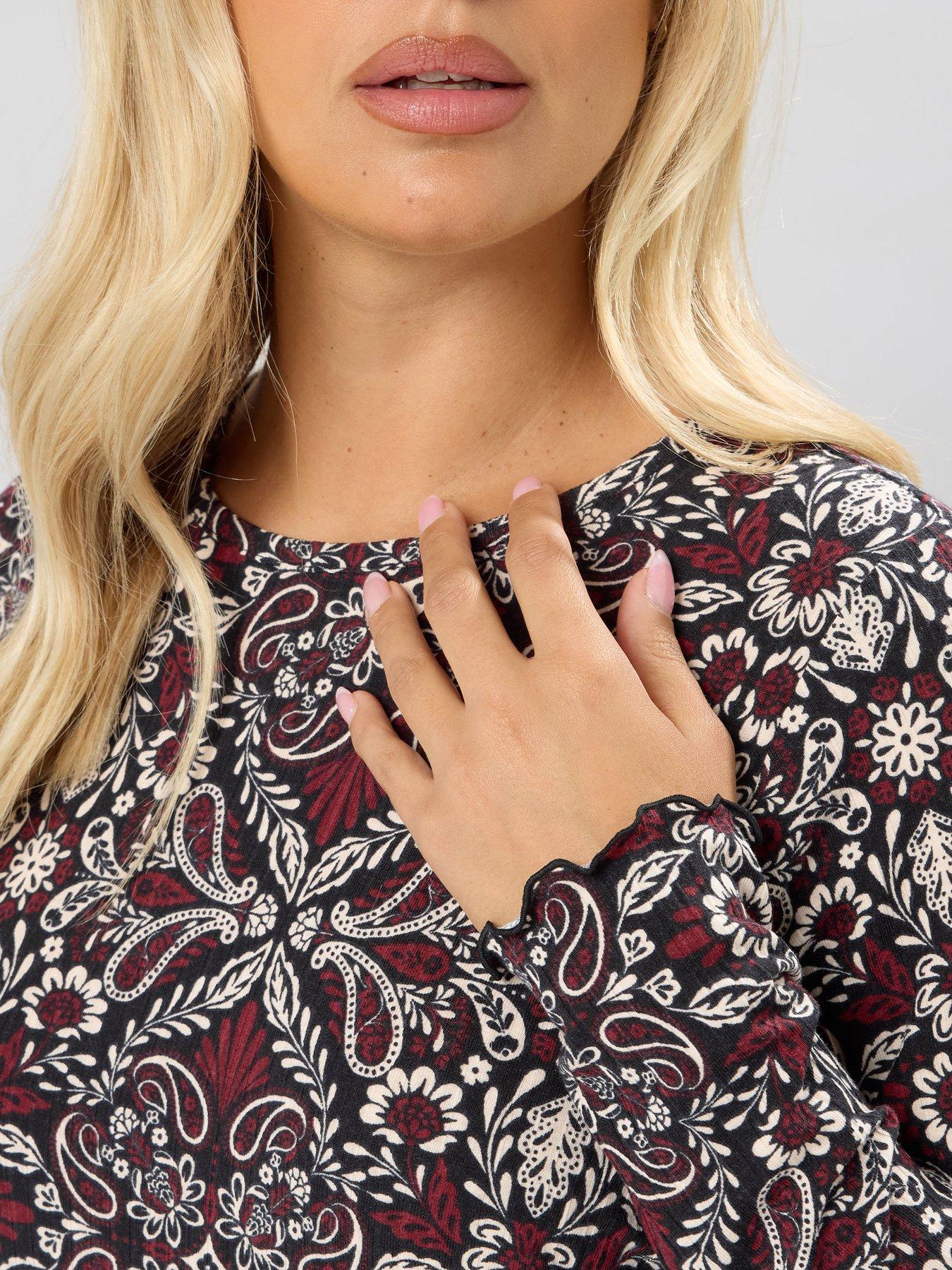 yours-curve-printed-ribbed-tunic-brownoutfit